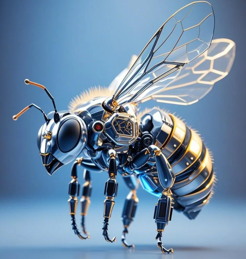 1218_AMam's tweet photo. PROMP:
A transparent mechanical bee, composed of intricate structures, representing future technology, set against a solid color background for simplicity, created using 3D modeling, rendered with C4D and Octane, at 8K resolution. https://t.co/o5X1WiP9cM
