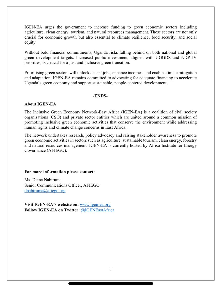 IGENEastAfrica (@igeneastafrica) on Twitter photo Today, <a href="/IGENEastAfrica/">IGENEastAfrica</a> has issued a press statement analysing the budget allocation for key green economic sectors.
Budget cuts for sustainable energy and agriculture undermine efforts to expand access to clean energy and creation of green jobs.
Read👇 Today, <a href="/IGENEastAfrica/">IGENEastAfrica</a> has issued a press statement analysing the budget allocation for key green economic sectors.
Budget cuts for sustainable energy and agriculture undermine efforts to expand access to clean energy and creation of green jobs.
Read👇