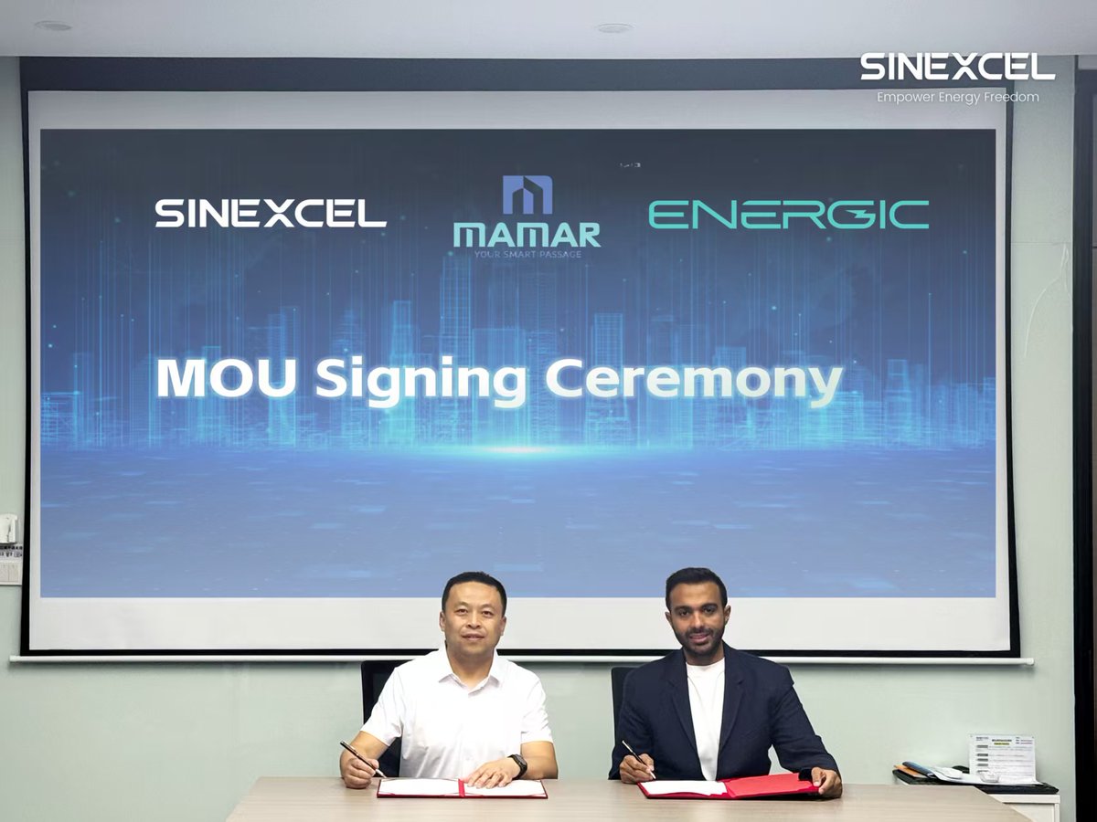 EnergicEV's tweet photo. ENERGIC proudly announces a strategic 3-way partnership with SINEXCEL &amp; MAMAR to accelerate #EV charging infrastructure across the GCC.
This collaboration offers:​
-  Smart, cloud-based EV charging ecosystems
-  Full after-sales &amp; maintenance support

#ENERGIC #SINEXCEL #MAMAR https://t.co/jHLouufwfD