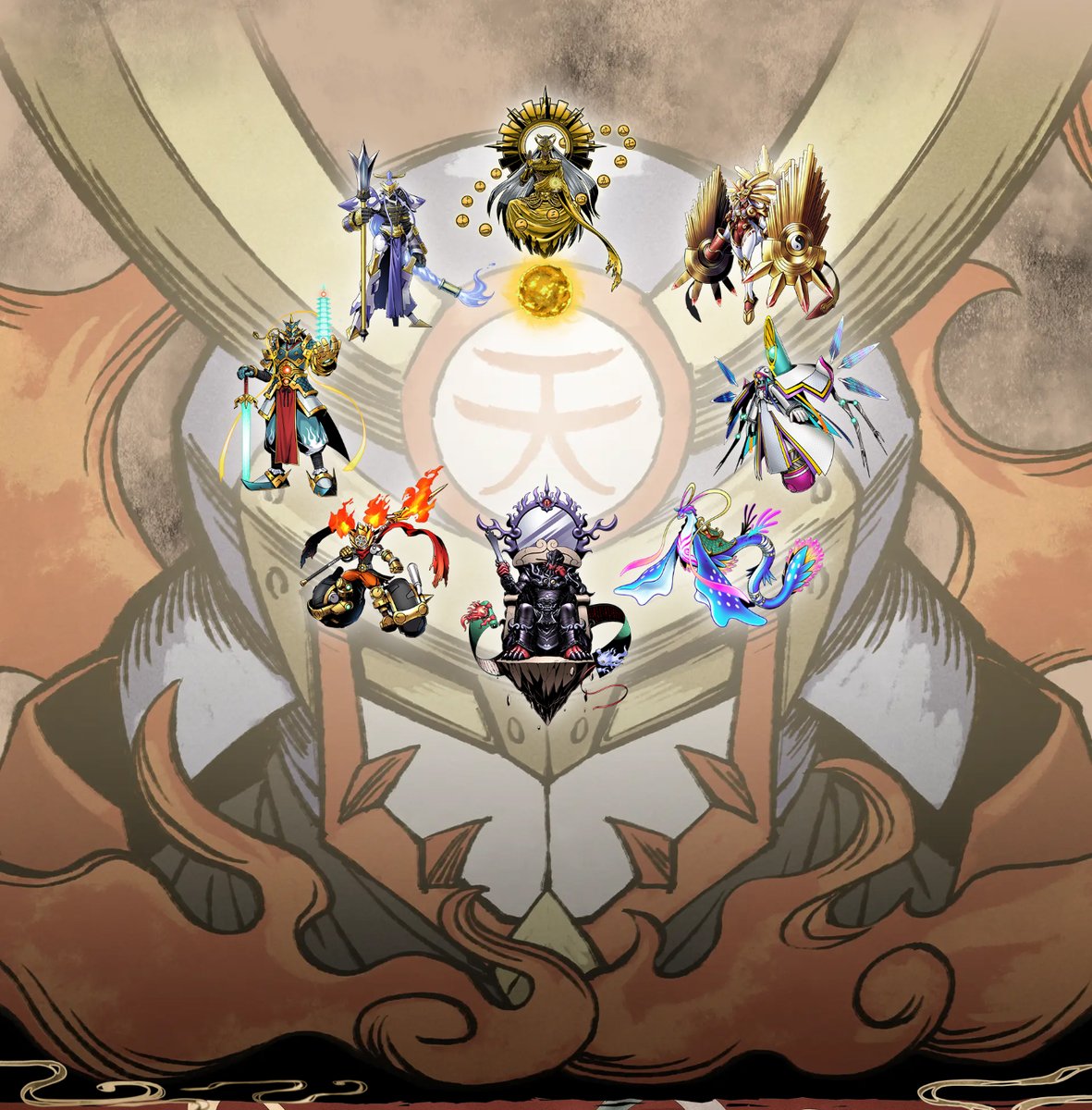 The Tentei Hachibushu (天帝八武衆) are a group of eight Digimon said to have been summoned by Kunlun to take up Susanoomon's role of protecting Digital World: Shambala.

Members:
Shakamon (leader)
Erlangmon
Takutoumon
Nezhamon
Kaguyamon
Amaterasumon
Ryugumon
Enmamon