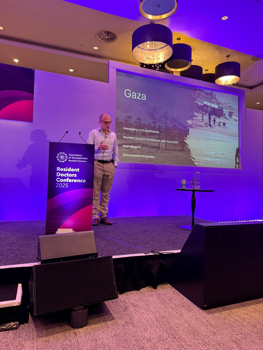 Anaes_Residents's tweet image. First keynote:
Dr Matthew Newport talking about his experience working as an anaesthetist in Gaza.
#rdc2025