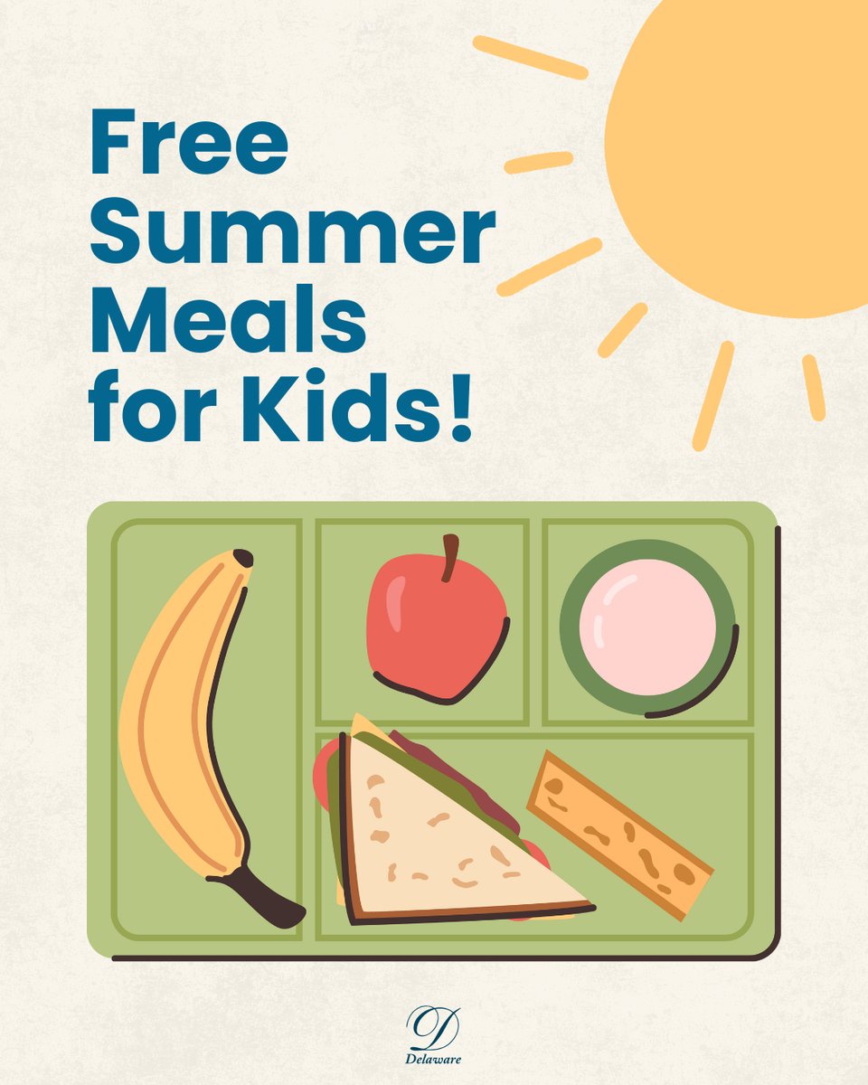 Free, nutritious meals are available for kids and teens all summer long through the Summer Food Service Program (SFSP). Children 18 and under can enjoy meals at approved sites across Delaware.
Let’s make sure every child stays fed this summer! Find a site: fns.usda.gov/summer/sitefin…