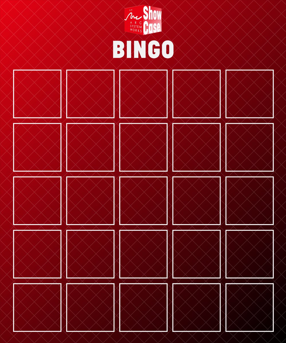 Arc System Works Showcase is tonight and because I think it would be fun I made a Bingo Card for people to predict! Feel free to use it! #ASWShowcase

.PSD and .ai are in the replies