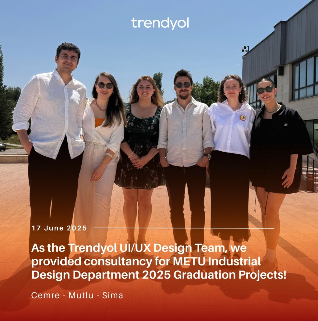ODTÜ Endüstriyel Tasarım 2025 projelerinde Furkan, Leyla ve Özce’ye mentorluk yaptık.

Harika fikirler, kullanıcı odaklı tasarımlar ve bolca emek vardı.

Trendyol Tech UX/UI ekibi olarak bu sürecin bir parçası olmak çok keyifliydi! 🙌

🔗linkedin.com/feed/update/ur…