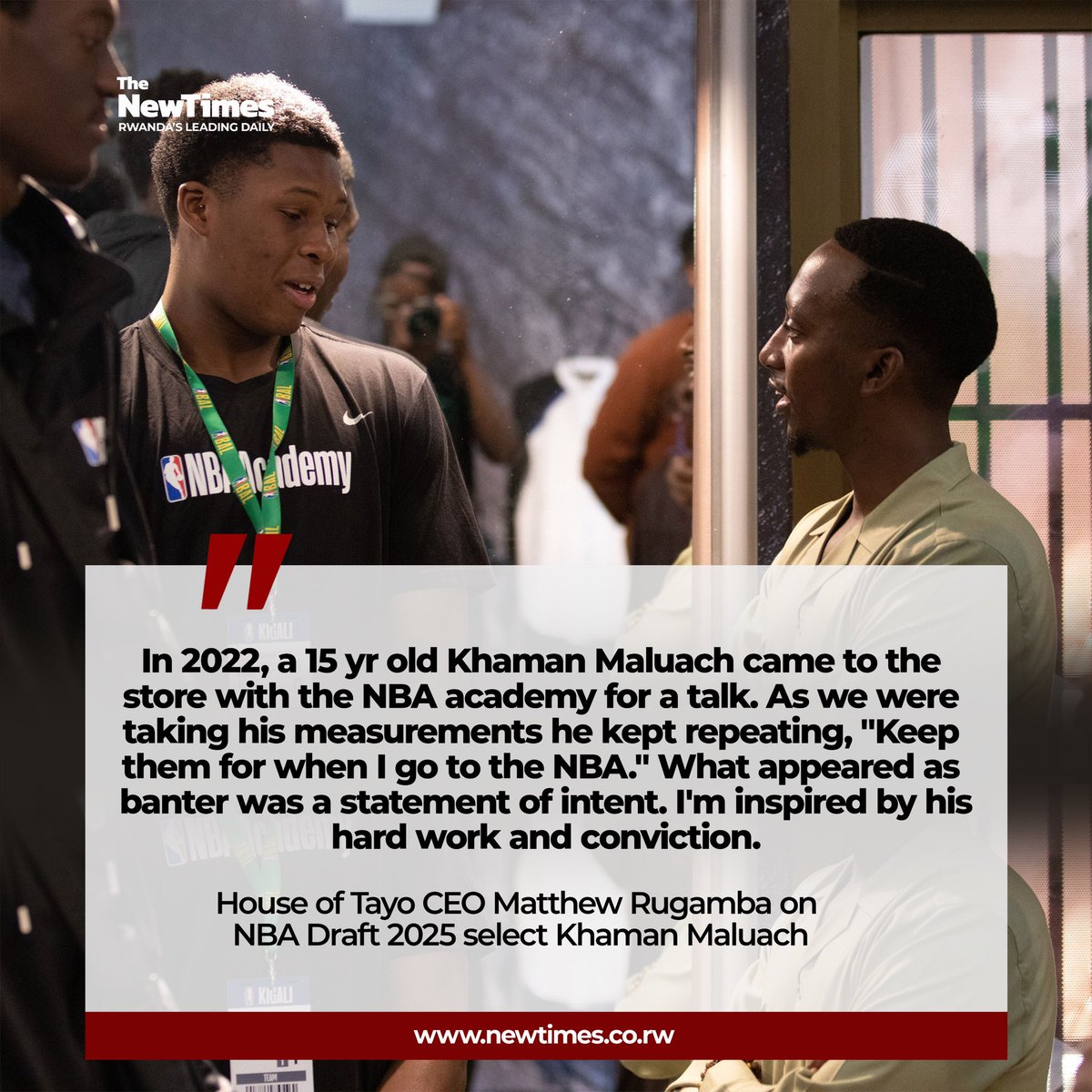 From vision to reality: At just 15, Khaman Maluach spoke his NBA dream into existence. Three years later, he’s a 2025 NBA Draft select. 

House of Tayo CEO Matthew Rugamba reflects on the moment that showed Khaman’s conviction early on.