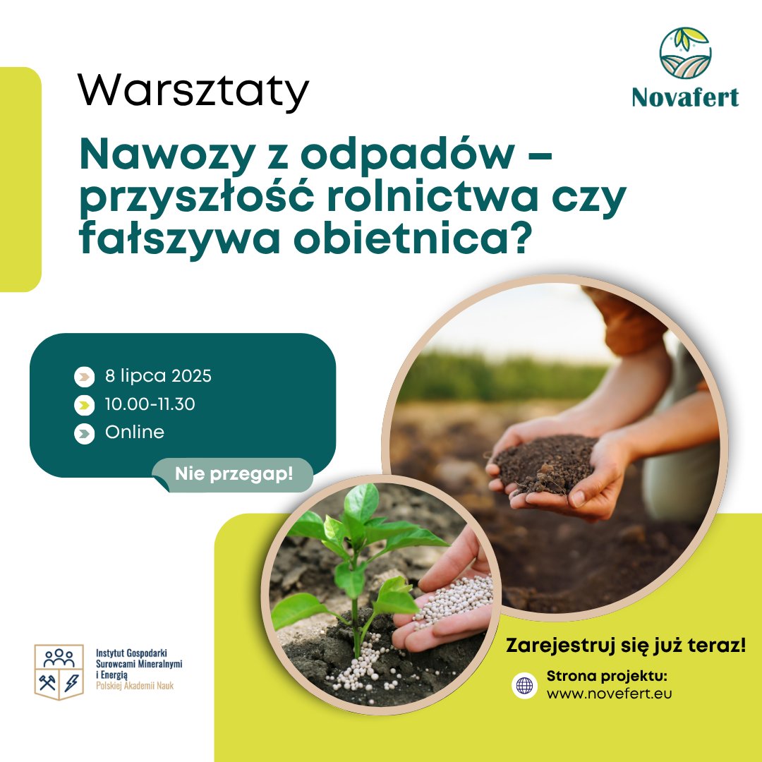 Czy odpady mogą zasilić przyszłość rolnictwa? ♻️🌱

📅 8.07.2025 | 🕙 10:00 | 💻 Bezpłatne warsztaty 

Sprawdź, co naprawdę działa 👉
🔗 Rejestracja: lnkd.in/d4tRHZbM

<a href="/novafert/">Novafert</a>  #rolnictwo #GOZ #nawozyzodpadów #innowacje