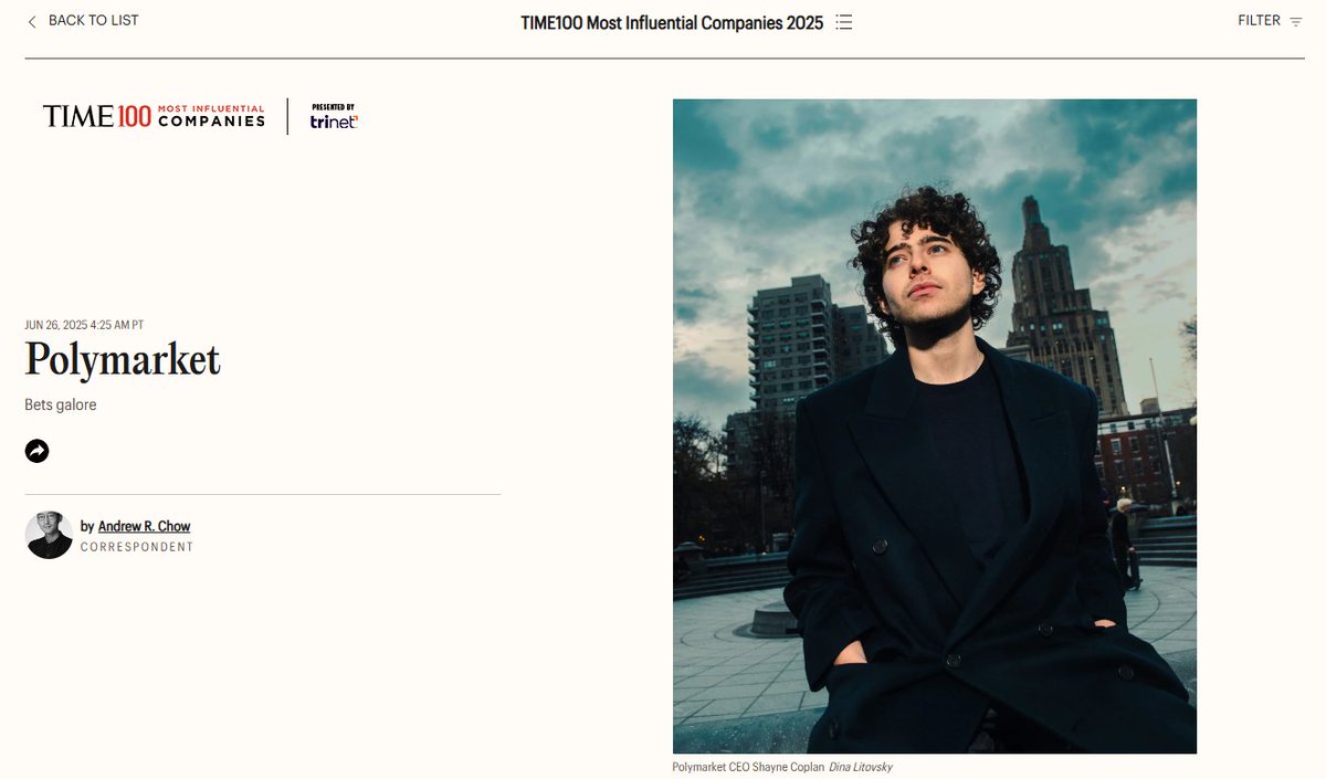 POLYMARKET LANDED ON TIME'S 100 MOST INFLUENTIAL COMPANIES OF 2025