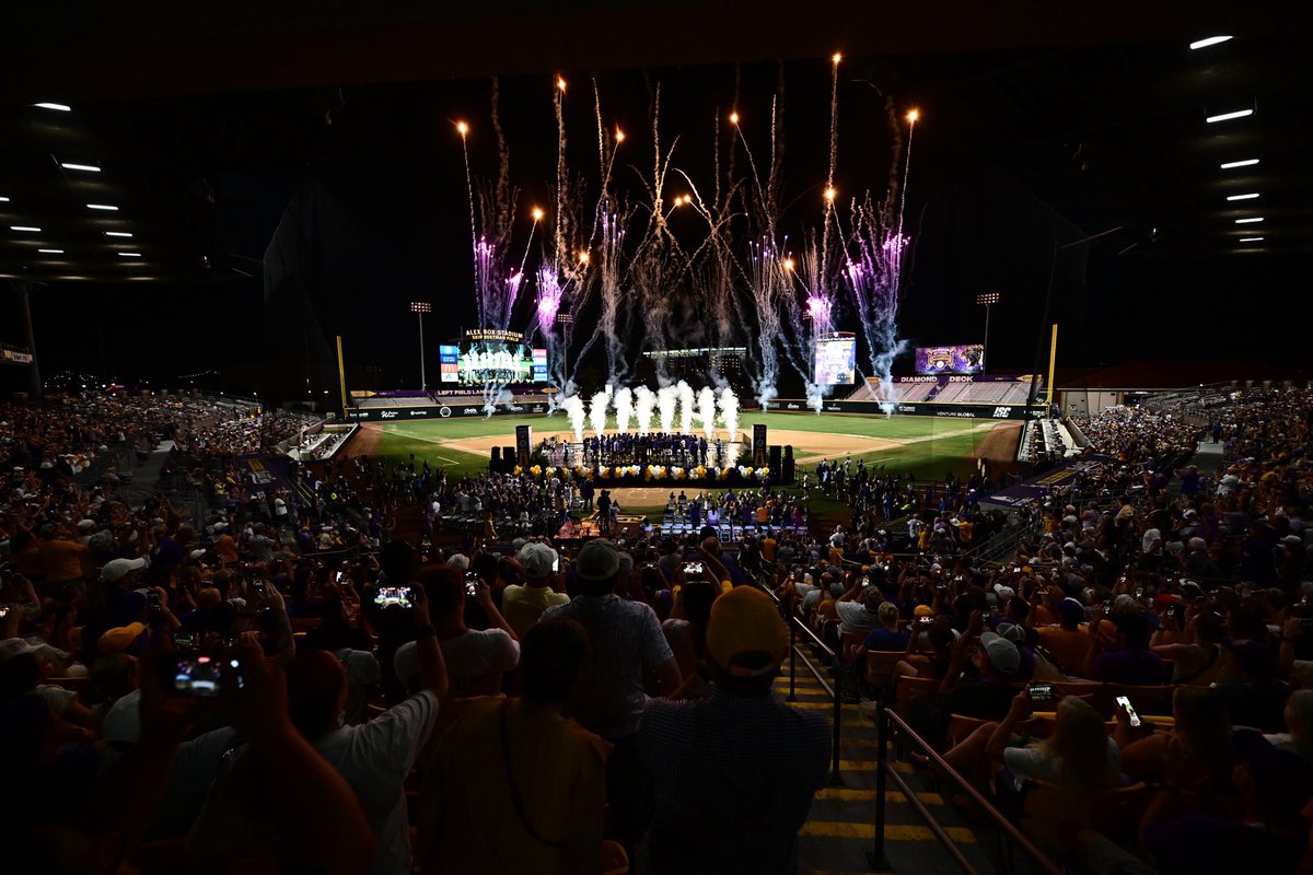 SECbaseball's tweet image. Some great shots from last night’s championship celebration at Alex Box.
I’m in love with the giant trophy, this should be a staple for every CWS winner moving forward.