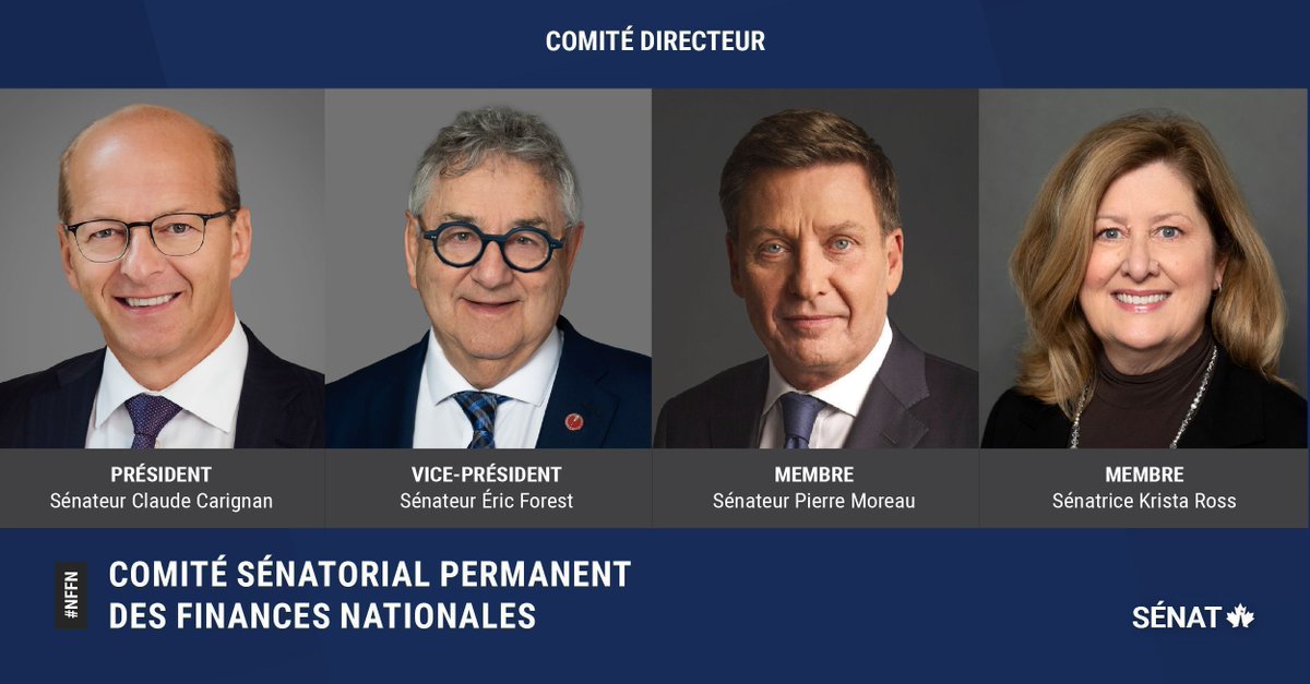 Le Sénat du Canada (@senatca) on Twitter photo Le président du Comité sénatorial des finances nationales est le <a href="/senatcarignan/">Claude Carignan</a>, le vice-président est le sénateur Éric Forest, et les autres membres du comité directeur sont le sénateur <a href="/pierremmoreau/">Pierre Moreau</a> et la sénatrice <a href="/SenKristaRoss/">Senator Krista Ross</a> : sencanada.ca/fr/comites/nff…
#SenCA #NFFN Le président du Comité sénatorial des finances nationales est le <a href="/senatcarignan/">Claude Carignan</a>, le vice-président est le sénateur Éric Forest, et les autres membres du comité directeur sont le sénateur <a href="/pierremmoreau/">Pierre Moreau</a> et la sénatrice <a href="/SenKristaRoss/">Senator Krista Ross</a> : sencanada.ca/fr/comites/nff…
#SenCA #NFFN