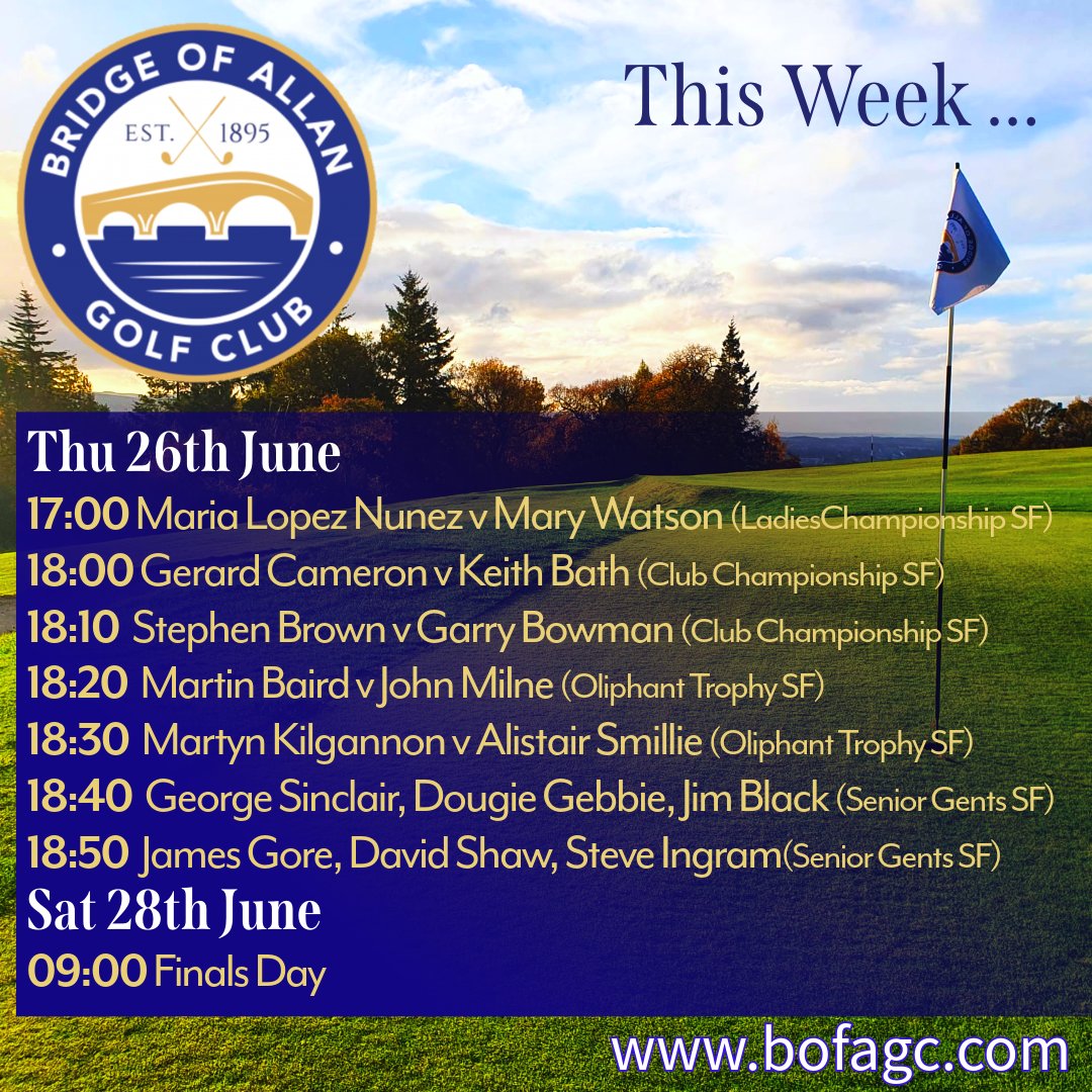🏌️‍♀️IT'S SEMI FINALS NIGHT 🏌️

Head to the Club to watch some of the best in the Club go head to head to see who makes the finals 🏆☀️

✅June McDonald has already secured her place in the Ladies Finals this morning. 

The rest of the semi finals will be played as follows: