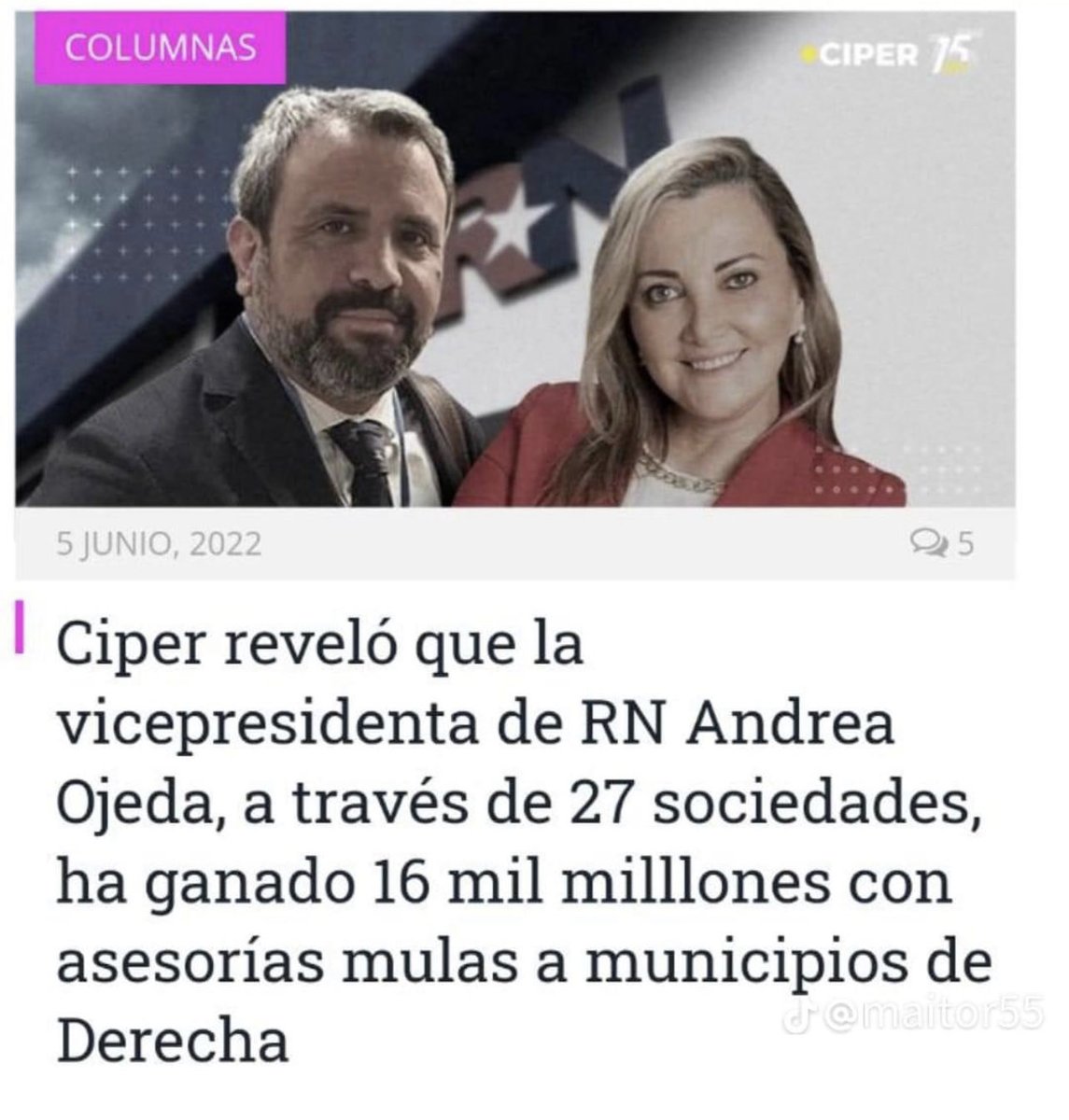 Maria Martinez (@martise83) on Twitter photo Nooooo. Tanto robo !!
<a href="/RNchile/">Renovación Nacional 🇨🇱</a> <a href="/DiputadosRN/">Diputados RN</a> <a href="/Diego_Schalper/">Diego Schalper 🇨🇱</a> <a href="/galilea_rodrigo/">Rodrigo Galilea</a>
<a href="/Contraloriacl/">Contraloría</a>
Cuándo paran esto??
Uds son responsables !!
#DerechaLadrona Nooooo. Tanto robo !!
<a href="/RNchile/">Renovación Nacional 🇨🇱</a> <a href="/DiputadosRN/">Diputados RN</a> <a href="/Diego_Schalper/">Diego Schalper 🇨🇱</a> <a href="/galilea_rodrigo/">Rodrigo Galilea</a>
<a href="/Contraloriacl/">Contraloría</a>
Cuándo paran esto??
Uds son responsables !!
#DerechaLadrona