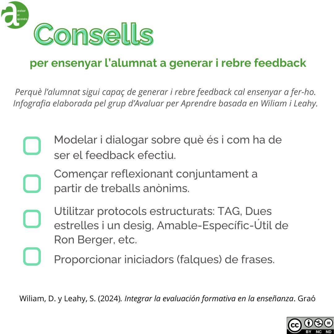 👥Consells per ensenyar l'alumnat a generar i rebre feedback