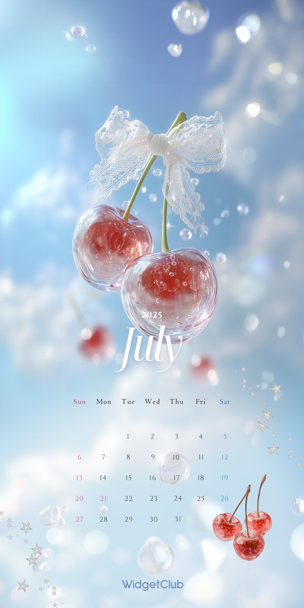 ⋱ 7月カレンダー無料配布🍒˚˖୨୧⋆｡⋰ 可愛いさくらんぼの7月