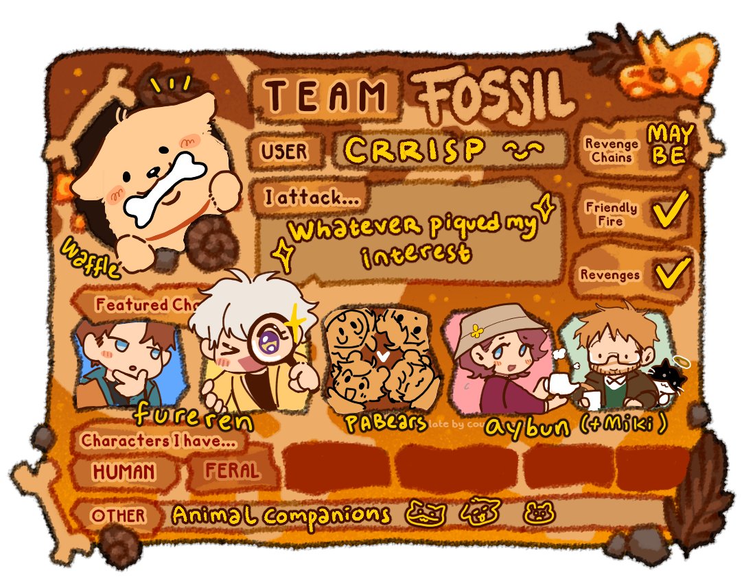 CRISPn_n's tweet image. my card for artfight this year ๐ฆด๐ @ Iink below โ
Featuring the usual roster \o/
i hope everyone will have fun!!!