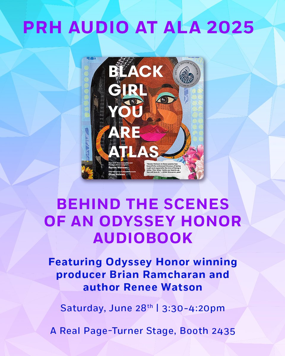 We cannot wait to see everyone at the ALA Annual Conference 2025!

Come join us to celebrate Odyssey Honor, BLACK GIRL YOU ARE ATLAS by Renée Watson, and vinyl signing for Jason Reynolds new audiobook original SOUNDTRACK!

See you there!