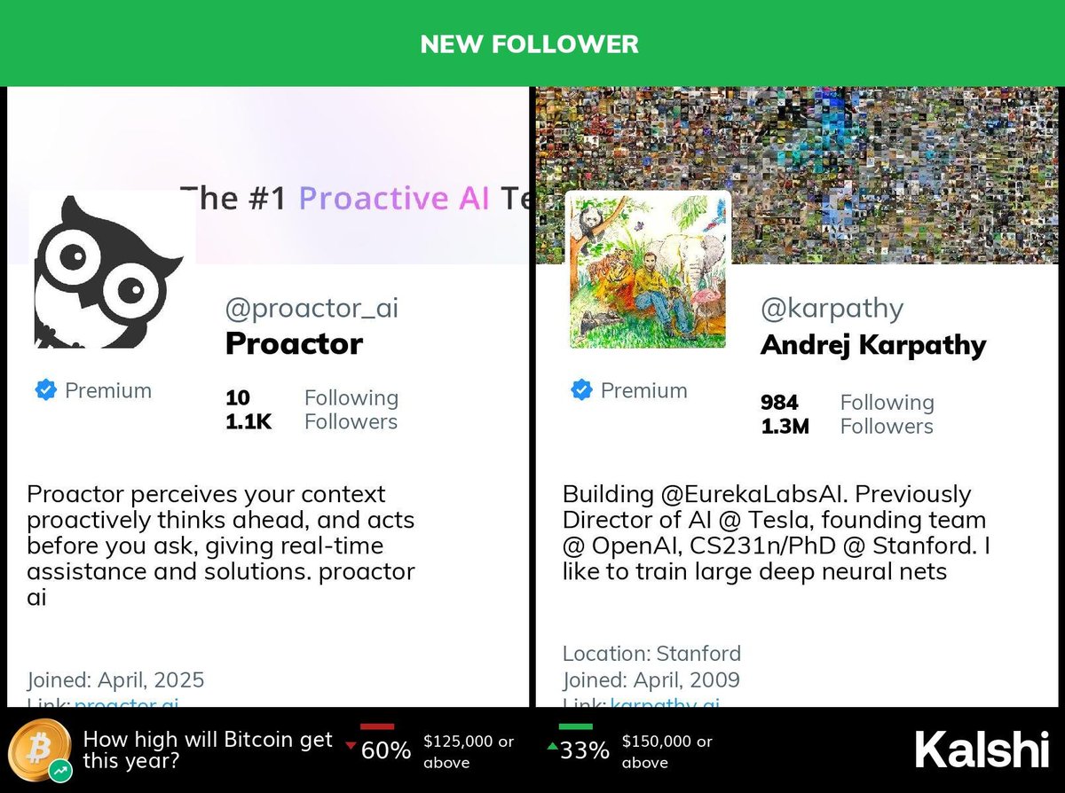 BigTechAlert's tweet image. 🆕 @Proactor_ai has started following @karpathy