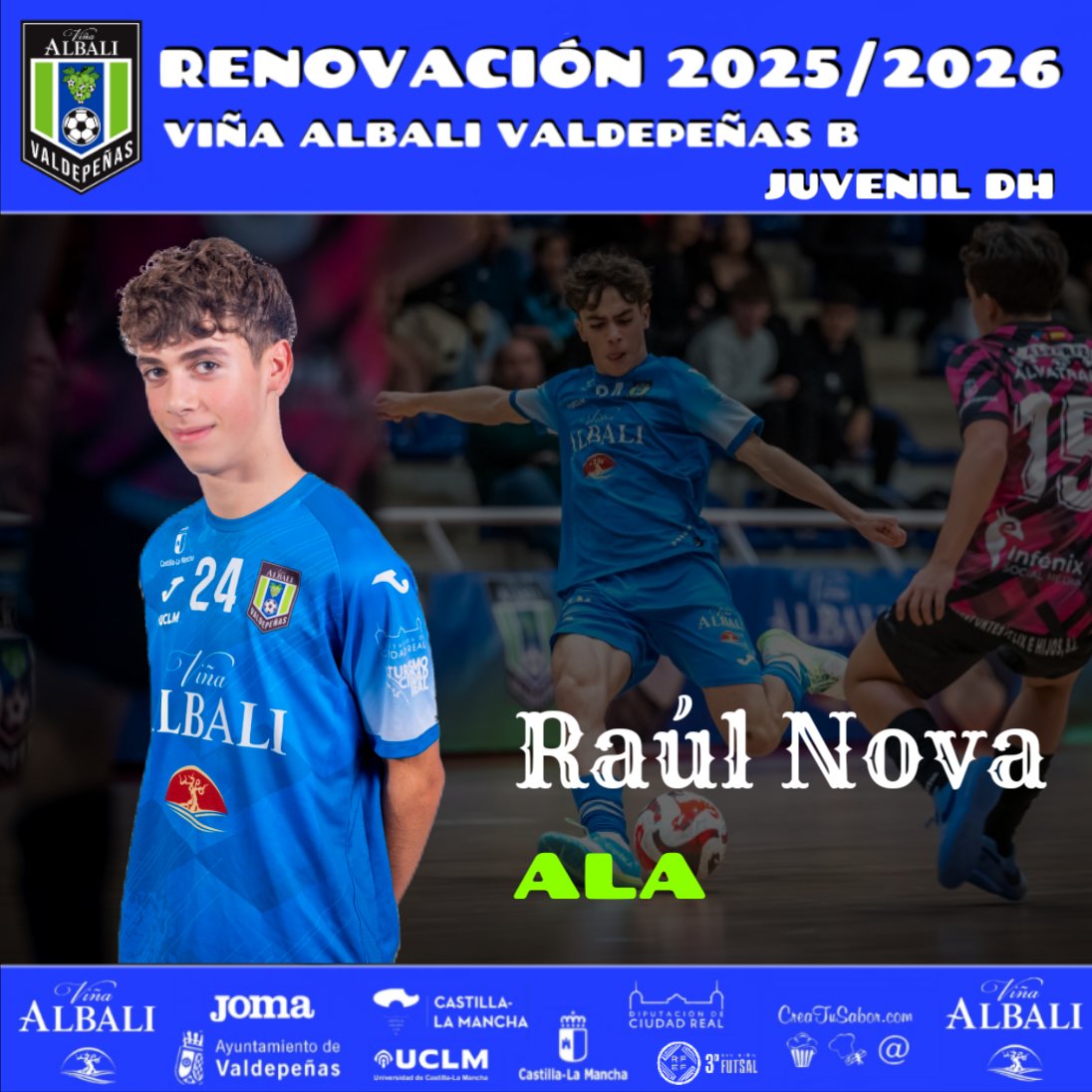 🔵 RENOVACIÓN TERCERA / JUVENIL DH 🔵

✈️ RAÚL NOVA

Después de la temporada pasada alternando Tercera y Cadete Regional, la perla de nuestra cantera Raúl Nova, seguirá este año en el filial y lo compaginará con el Juvenil División de Honor.