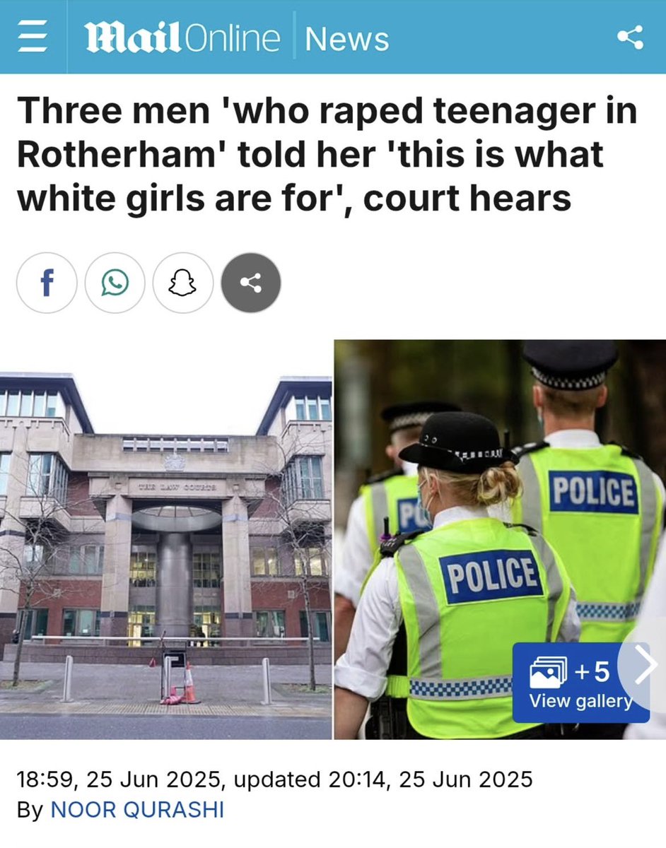 Three Pakistani Muslim men ‘who raped a teenager in Rotherham’ told her ‘this is what white girls are for,’ court hears.

Have they been charged with a hate crime, given the racist motive?