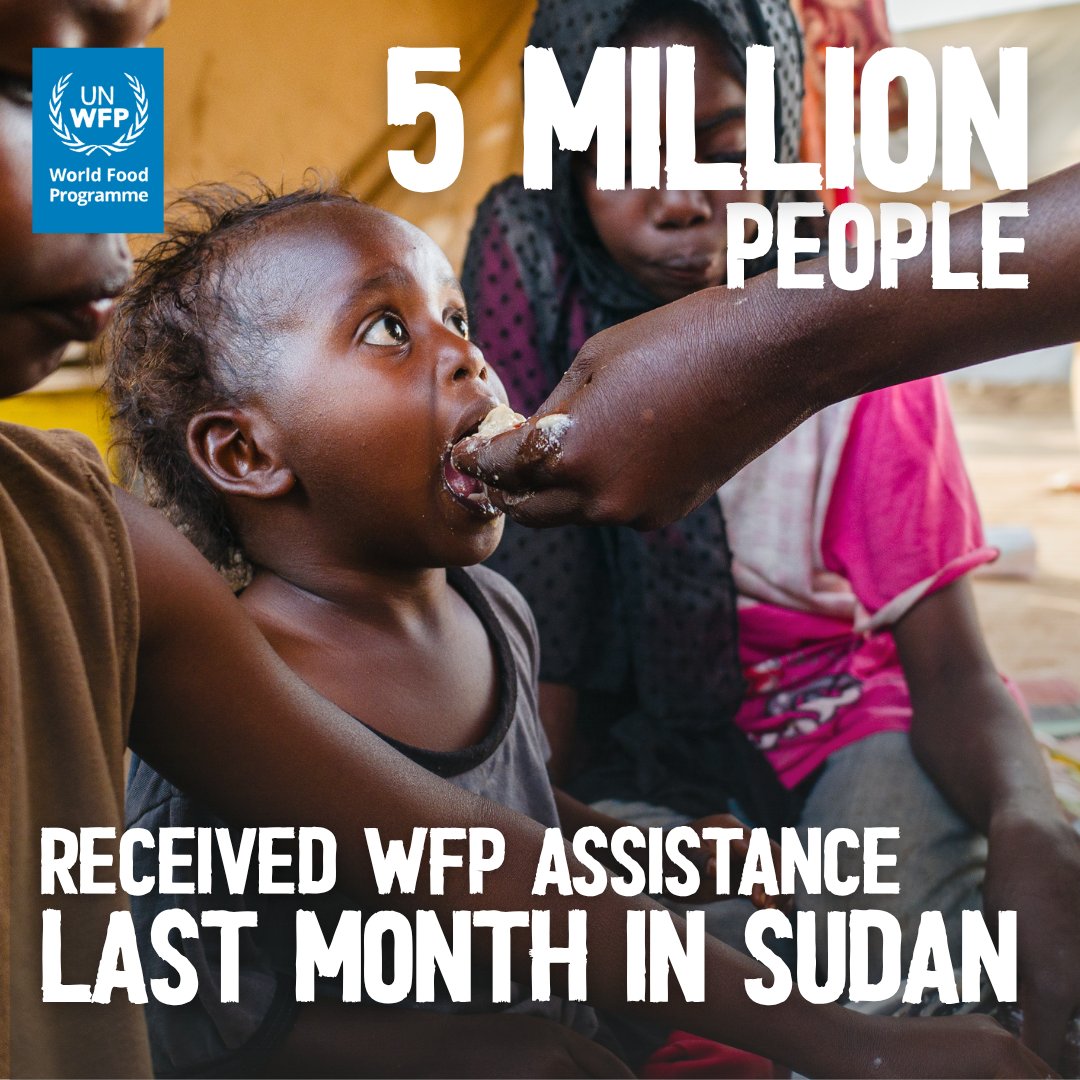 WFP_Sudan's tweet image. This is the largest number of people WFP has reached with food in #Sudan since the conflict began.
With sustained access and funding, we can reach even more of the millions facing hunger across the country.