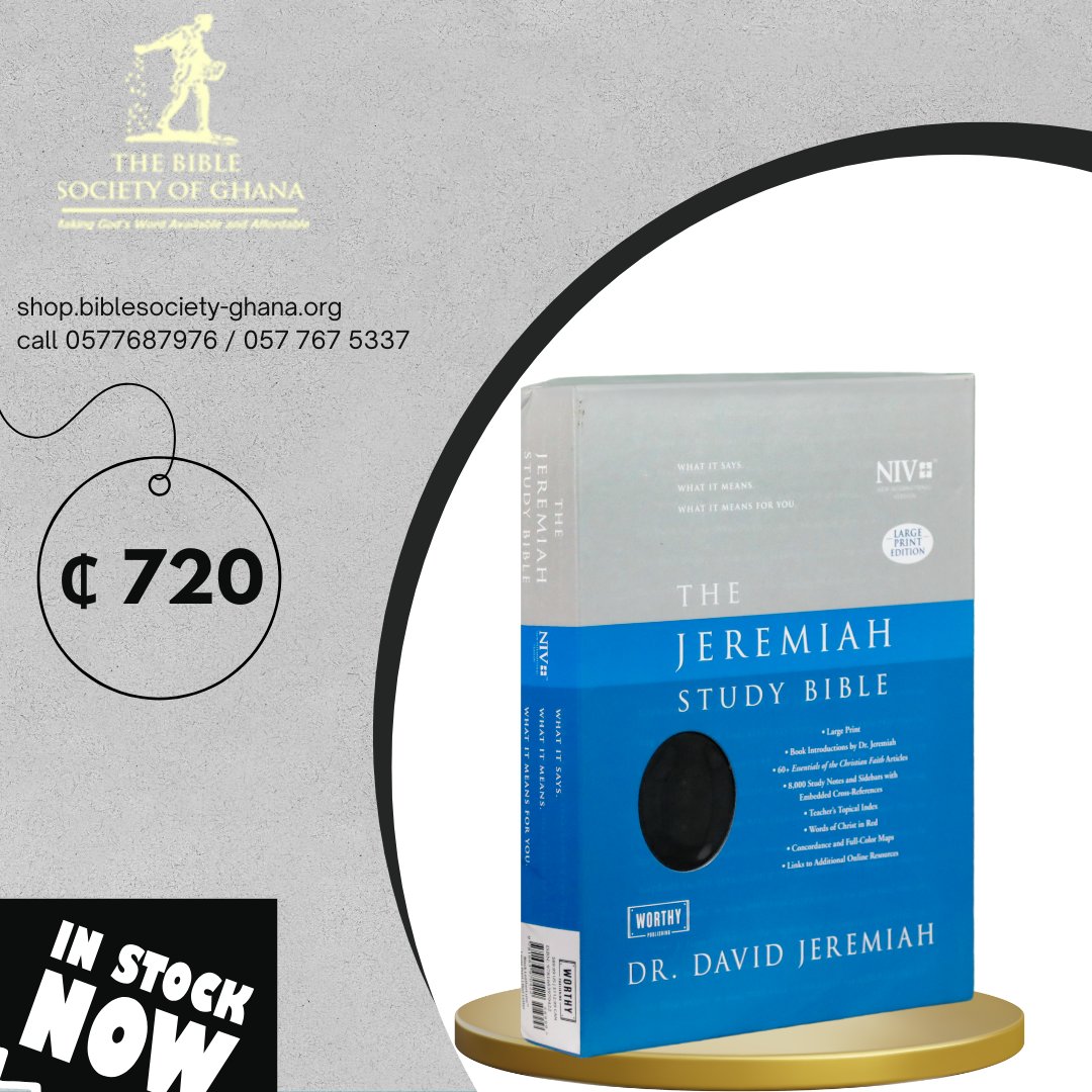 BibleSocietygh's tweet image. Deepen your Bible study with Dr. David Jeremiah's NIV Study Bible! 📖
Large Print, study notes &amp;amp; cross-references. In stock for ₵720.
🛒 shop.biblesociety-ghana.org
📞 0577687976 / 057 767 5337
#StudyBible #NIVBible #BibleSocietyGhana #DavidJeremiah