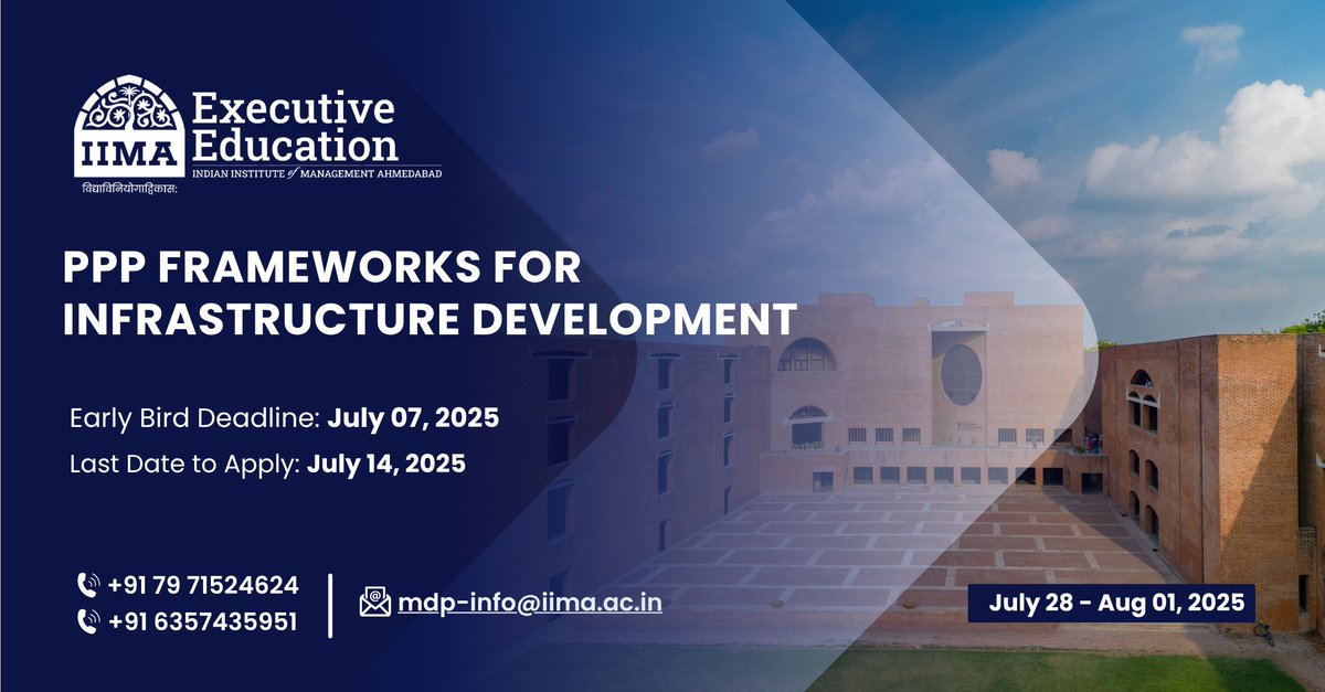 IIMAExeEdu's tweet photo. Navigate real #PPP challenges with #IIMA’s executive programme on “PPP Frameworks for Infrastructure Development.” Gain practical insights with peer learning &amp; case-led sessions.
https://t.co/tZseeZRLHh
 #InfrastructureDevelopment #PPPtraining https://t.co/cCfaoZBiss