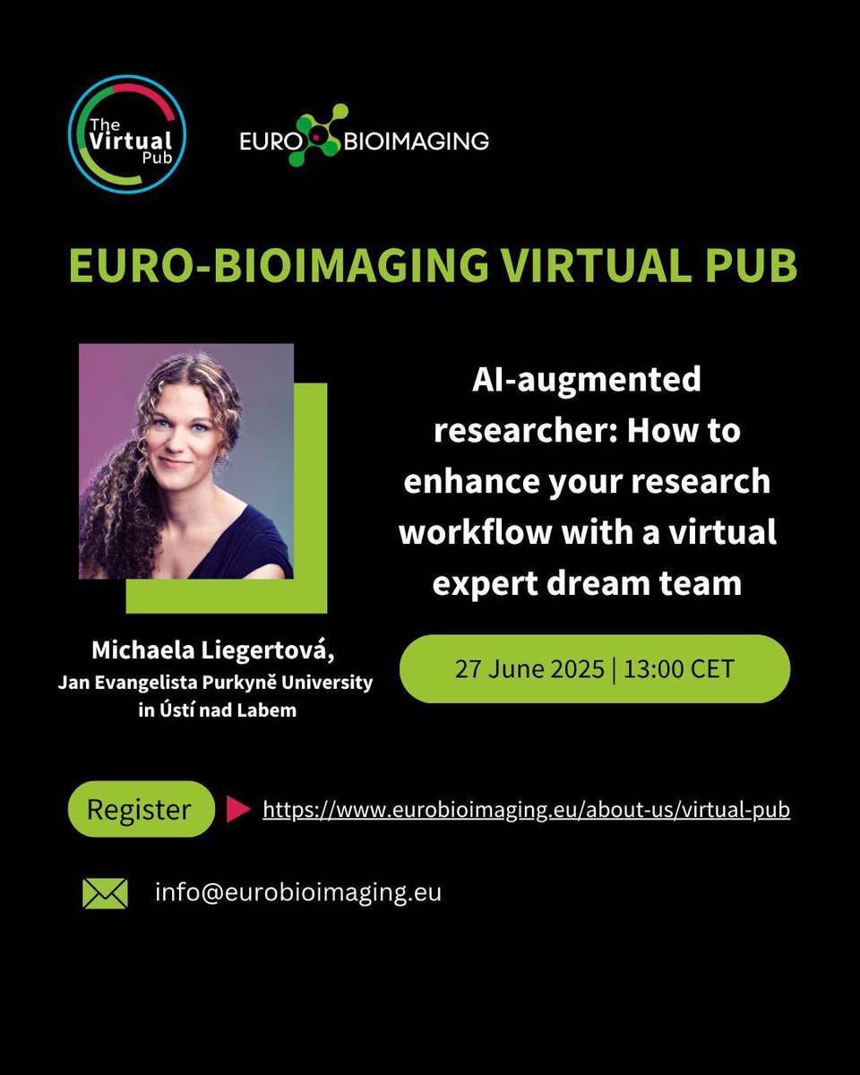Last #VirtualPub before the summer break! 🏖️ We welcome Michaela Liegertová, Jan Evangelista Purkyně University in Ústí nad Labem, for a talk on “AI-augmented researcher: How to enhance your research workflow with a virtual expert dream team.”
🗓️ Friday, June 27 @ 1 pm CEST
All