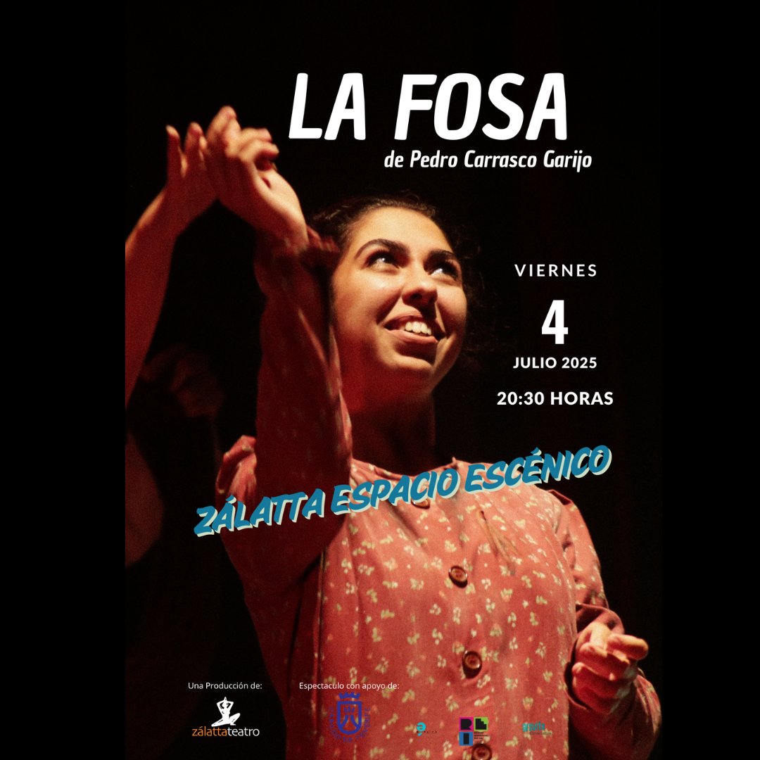 Viernes 4 de julio de 2025
20:30 horas
En Zálatta Espacio Escénico

Presentaremos “LA FOSA”

Información y Reservas en:
zalattateatro.com
+34 685 656 053
TomaTicket.es

#ViveElTeatro
#vivelaexperienciadecerca
#SomosRei