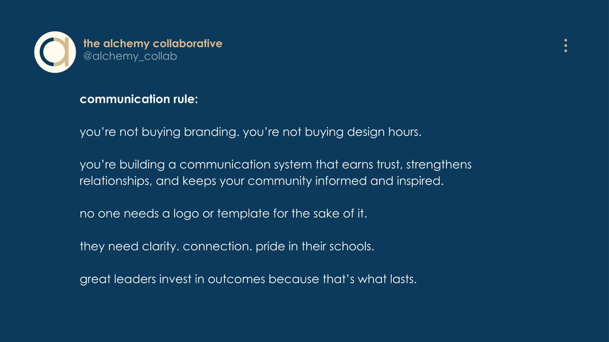 alchemy_collab's tweet image. when a district hires a company for branding or logos… what are they really buying?
a file? a graphic? or a system that earns trust + tells their story?
at alchemy, we help schools build communication systems that connect, not just decorate.
#alchemycollab #schoolpr #kuwl