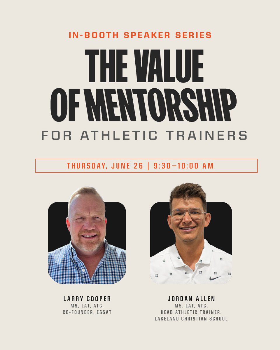 GPPartner's tweet image. 🚨#NATA2025 session: Larry Cooper, Co-Founder of ESSAT and Jordan Allen, Head Athletic Trainer at Lakeland Christian School will be in our booth at 9:30 AM EST discussing the value of mentorship for athletic trainers.