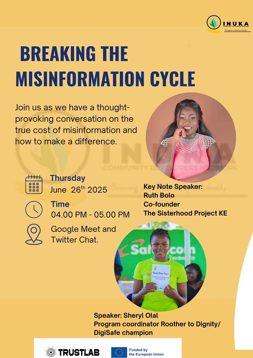 We are hosting a virtual session today to explore the growing challenge of misinformation and the collective actions we can take to counter it.

Google Meet joining info
Video call link: meet.google.com/ooi-qqda-efy.
<a href="/siasaplace/">Siasa Place</a>
<a href="/ruth_bolo/">Ruth Bolo</a> <a href="/SherilAchieng12/">Sheril Keillah439</a>