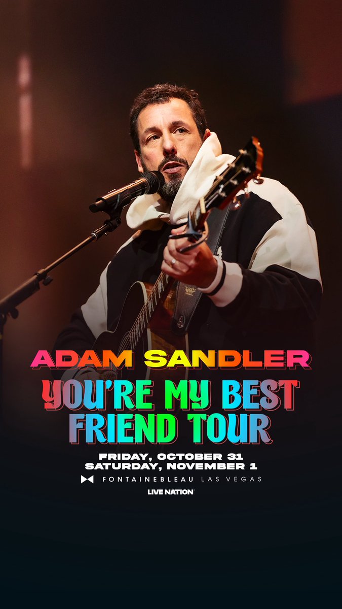 BIG ANNOUNCEMENT: legendary actor and one of the funniest comedians alive Adam Sandler: You’re My Best Friend Tour is coming to Fontainebleau Las Vegas on October 31 &amp; November 1! Tickets on sale Friday at 12PM. 

🎟️: bit.ly/4nr4ChM