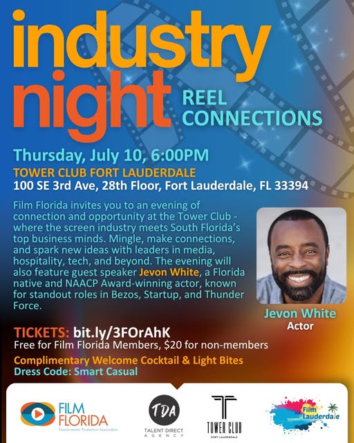 🎬 Catch Jevon White — NAACP Award-winning actor and a proud Student Showcase of Films presenter — at <a href="/FilmFlorida/">Film Florida</a>'s Industry Night on July 10!