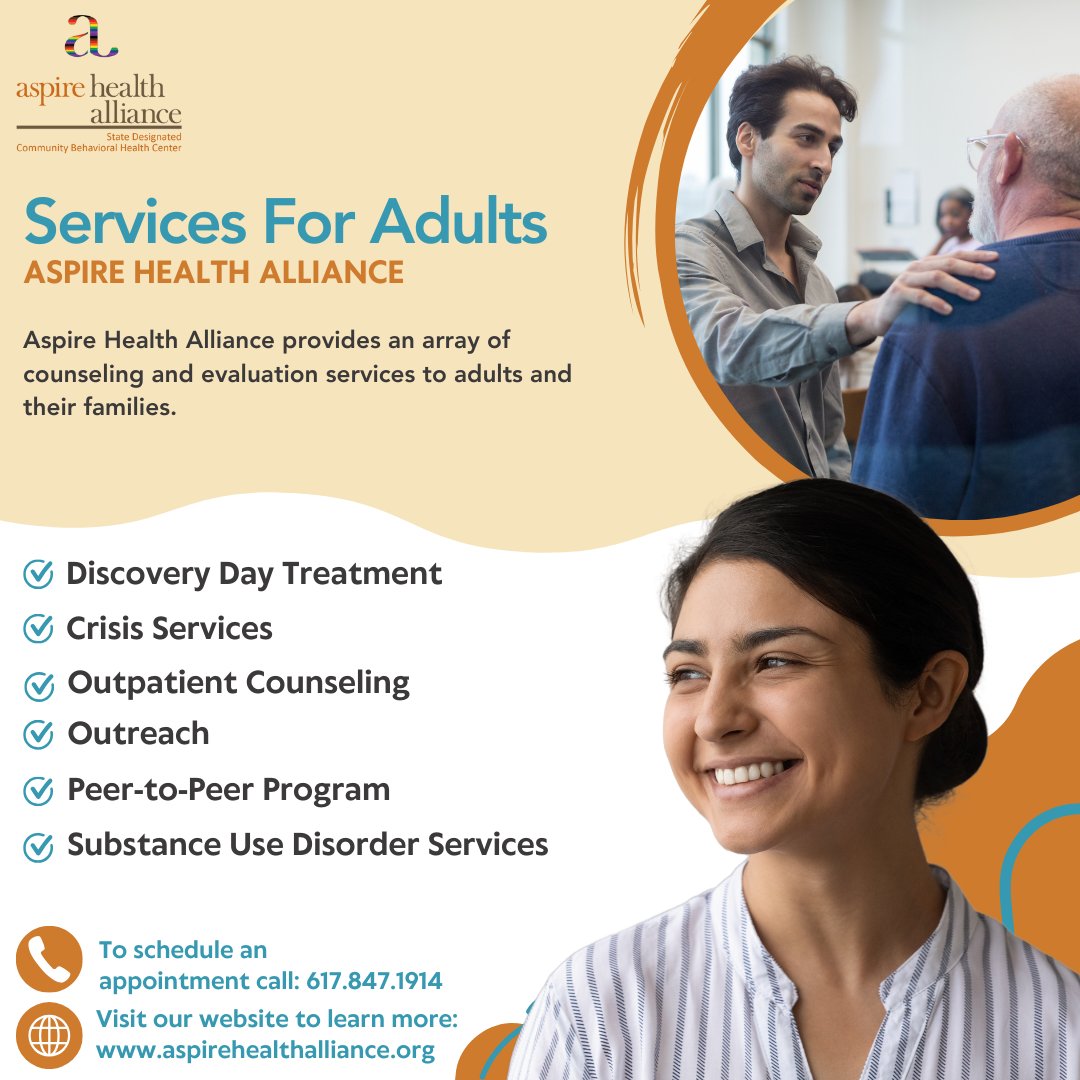 Aspire Health Alliance offers a range of supportive services and programs to help adults prioritize their mental health and well-being. From therapy and counseling to specialized care. To learn more about our programs visit our website: aspirehealthalliance.org