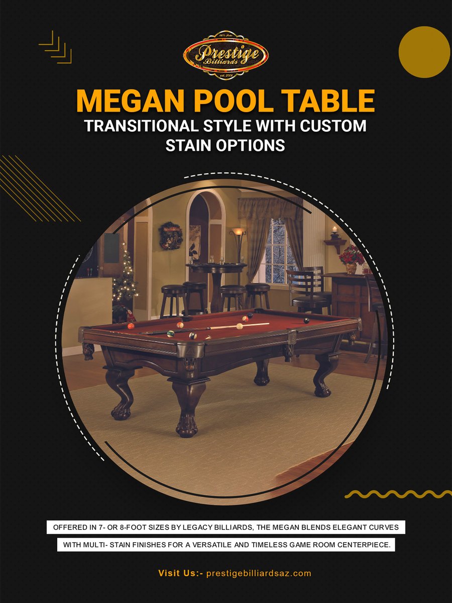 pooltableaz's tweet photo. Megan Pool Table combines elegant curves with stain versatility for timeless transitional interior harmony.
 #MeganPoolTable #LegacyBilliards #TransitionalDesign #CurvedElegance #MultiStainOptions #PoolTableChic #StylishInteriors #PrestigeBilliardsAZ https://t.co/yoNN9X1eEy