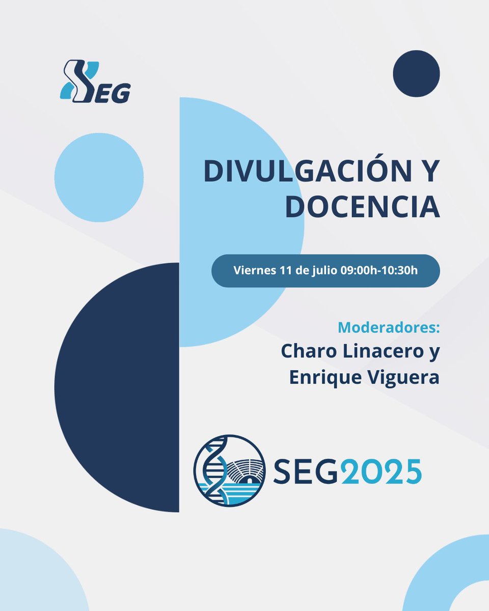 @SEGenetica (@segenetica) on Twitter photo Si estás por #Cartagena el 11 de julio ven a nuestra sesión #divulgacionydocencia en #SEG2025.
<a href="/encarna_guillen/">Encarna Guillén</a>, Belén Pérez, <a href="/EnriqueViguera/">Enrique Viguera</a> y <a href="/LluisMontoliu/">Lluis Montoliu</a> serán los encargados de acercar la #ciencia a la ciudadanía en una sesión #abiertaalpúblico
¡Te esperamos! Si estás por #Cartagena el 11 de julio ven a nuestra sesión #divulgacionydocencia en #SEG2025.
<a href="/encarna_guillen/">Encarna Guillén</a>, Belén Pérez, <a href="/EnriqueViguera/">Enrique Viguera</a> y <a href="/LluisMontoliu/">Lluis Montoliu</a> serán los encargados de acercar la #ciencia a la ciudadanía en una sesión #abiertaalpúblico
¡Te esperamos!