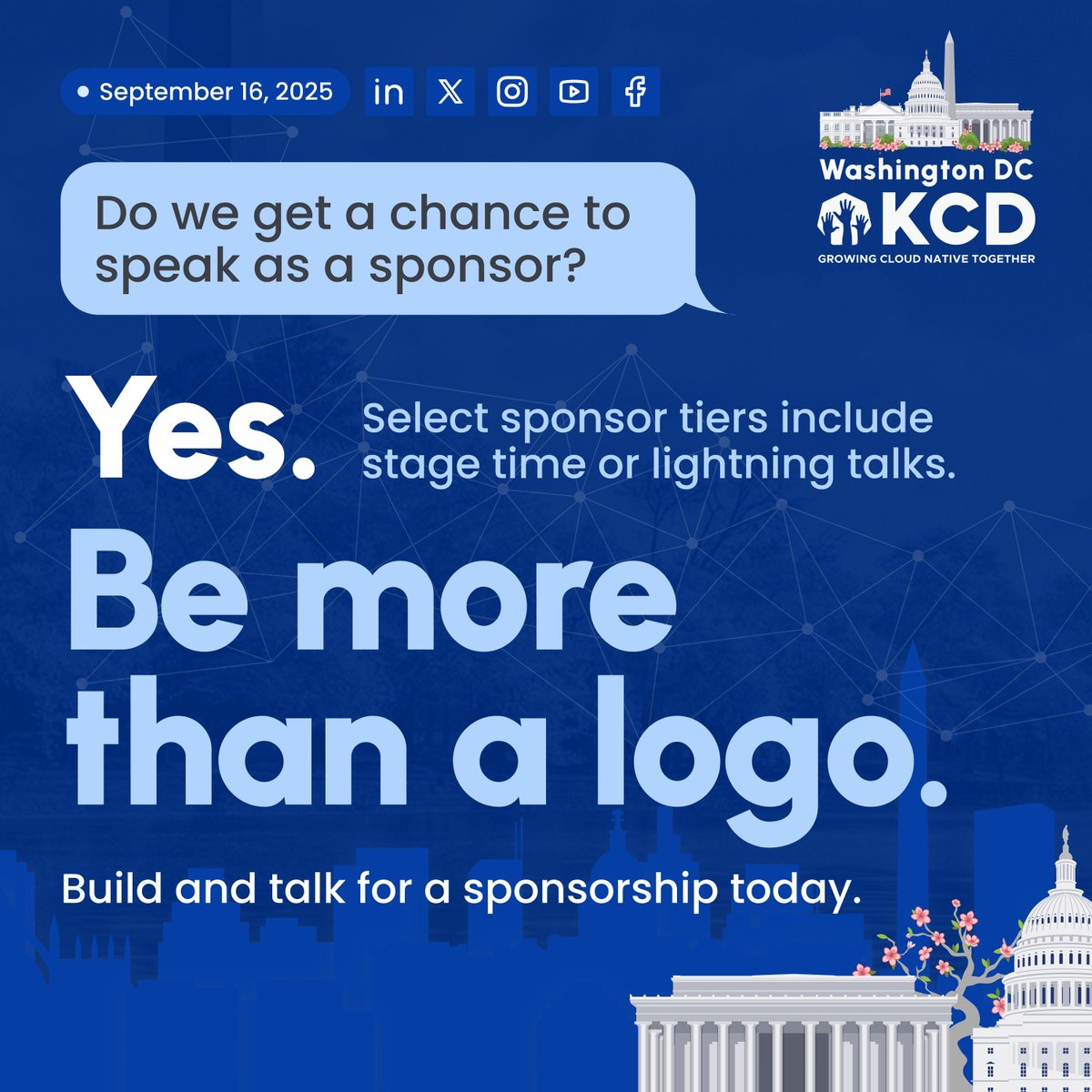 Yes — select sponsor tiers include stage time or lightning talks. Be more than a logo.
📣  Share your story. Demo your solution. Start conversations that matter.

See more: bit.ly/4bHUlrM #CloudNative #DevOps #CNCF #Sponsor