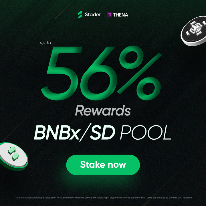 Maximize your #BNB potential with up to 56% in DeFi🚀

Access the BNBx–SD pool on <a href="/ThenaFi_/">THENA</a> and let your capital flow through high-efficiency, integrated DeFi infrastructure.

🔗staderlabs.com/bnb/defi