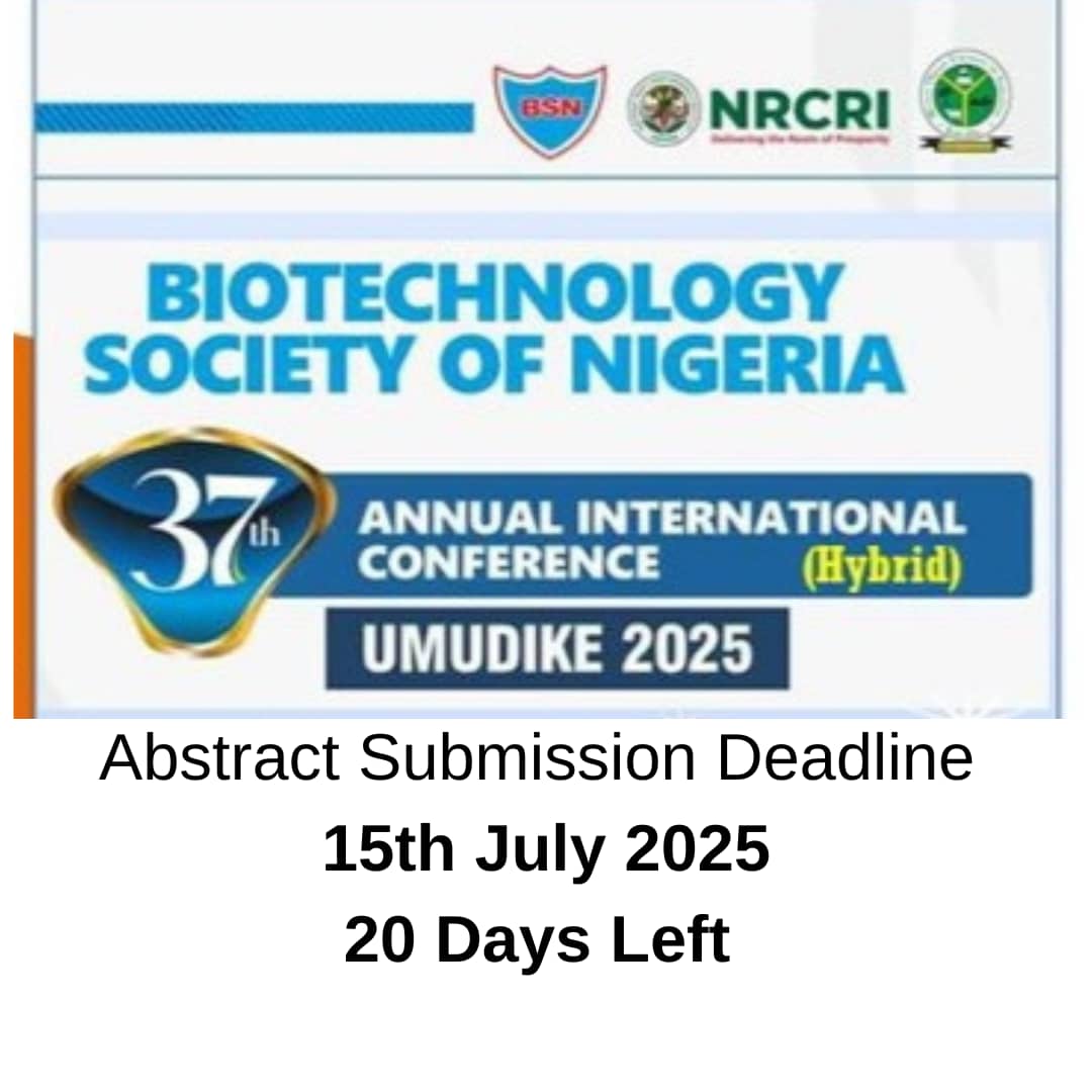 NRCRI UMUDIKE (@nrcri_umudike) on Twitter photo Counting down to deadline for Abstract submission.
<a href="/OFABnigeria/">OFAB Nigeria</a> <a href="/cegesi/">Chiedozie Egesi</a> <a href="/umudike_seeds/">Umudike Seeds</a> <a href="/sahelconsulting/">Sahel Consulting</a> Counting down to deadline for Abstract submission.
<a href="/OFABnigeria/">OFAB Nigeria</a> <a href="/cegesi/">Chiedozie Egesi</a> <a href="/umudike_seeds/">Umudike Seeds</a> <a href="/sahelconsulting/">Sahel Consulting</a>