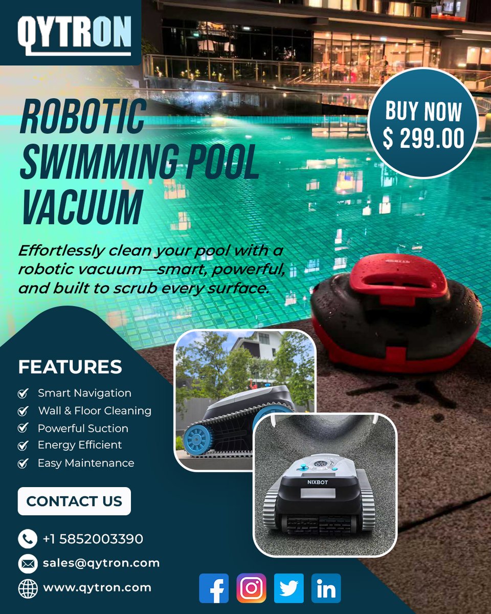 QYTRON's tweet photo. Let your pool clean itself! The @QYTRON #robotic_swimming_pool_vacuum removes dirt, leaves, and algae while you relax. 🤖 ✨  

🛒 𝐒𝐡𝐨𝐩 𝐍𝐨𝐰:  https://t.co/7sIwXzwCpU

#qytron #RoboticPoolCleaner #PoolVacuum #CleanPoolLife #HassleFreeCleaning #SmartPoolTech https://t.co/hLUHMMUEZJ