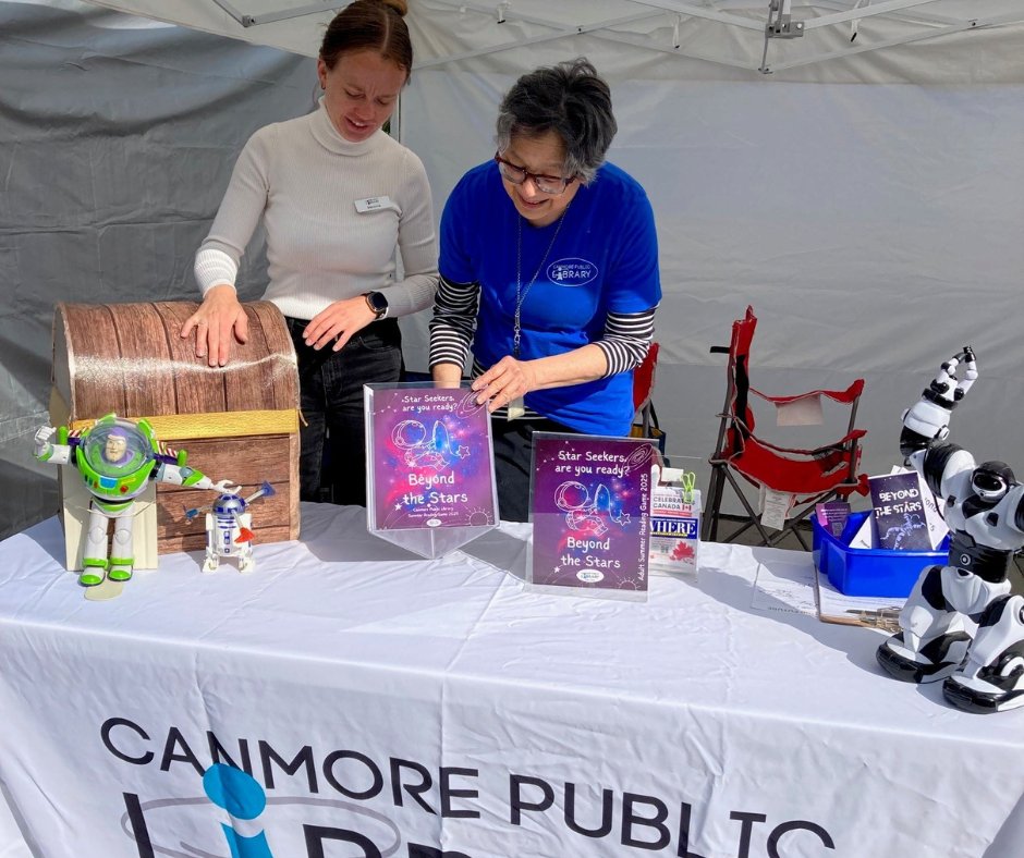CanmoreLibrary's tweet image. 🚀 Star Seekers, report for duty!
Visit us at the Canmore Mountain Market today (June 26) to join the 2025 Summer Reading Game: Beyond the Stars! 🌌📚
🎁 Prizes await: bit.ly/43Tqn1P
#canmorepubliclibrary #beyondthestars #summerreadinggame #canmore #libraryprogram
