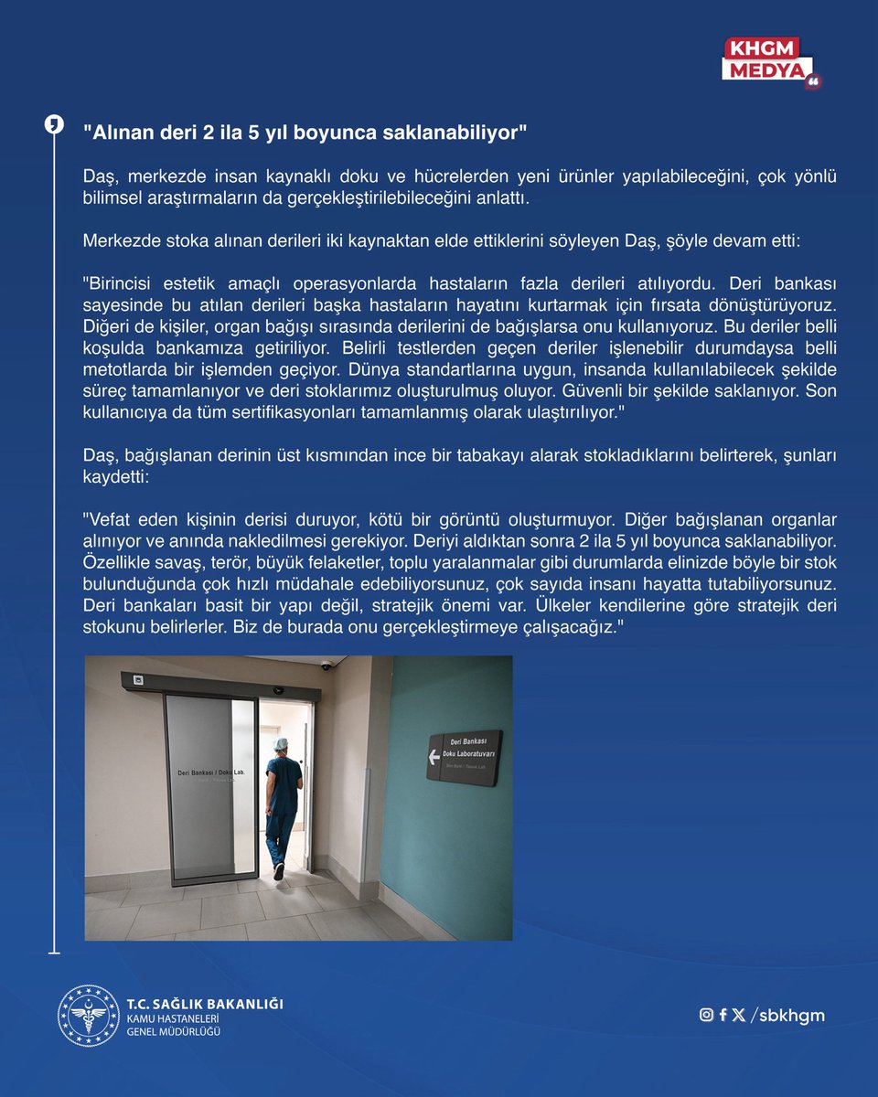 Kamu Hastaneleri Genel Müdürlüğü (@sbkhgm) on Twitter photo Türkiye’nin ilk deri bankası ve doku laboratuvarı Adana’da hizmete açıldı.
🎥AA 
#khgmmedya Türkiye’nin ilk deri bankası ve doku laboratuvarı Adana’da hizmete açıldı.
🎥AA 
#khgmmedya