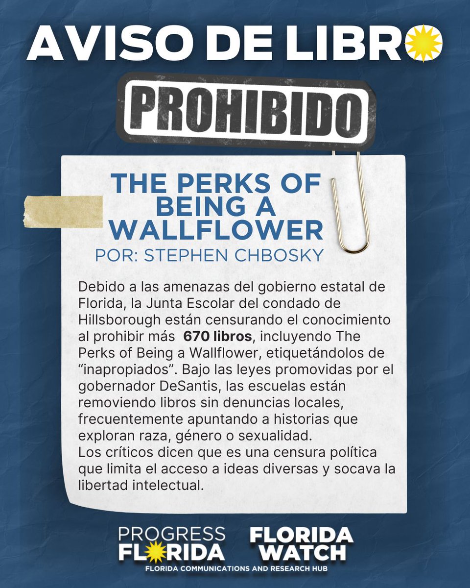 The Perks of Being a Wallflower has been removed from Hillsborough County schools, 1 of 672 additional books banned in Hillsborough County. A story about identity, healing, and growing up is now too dangerous for students to read. We’re not letting these stories disappear.
