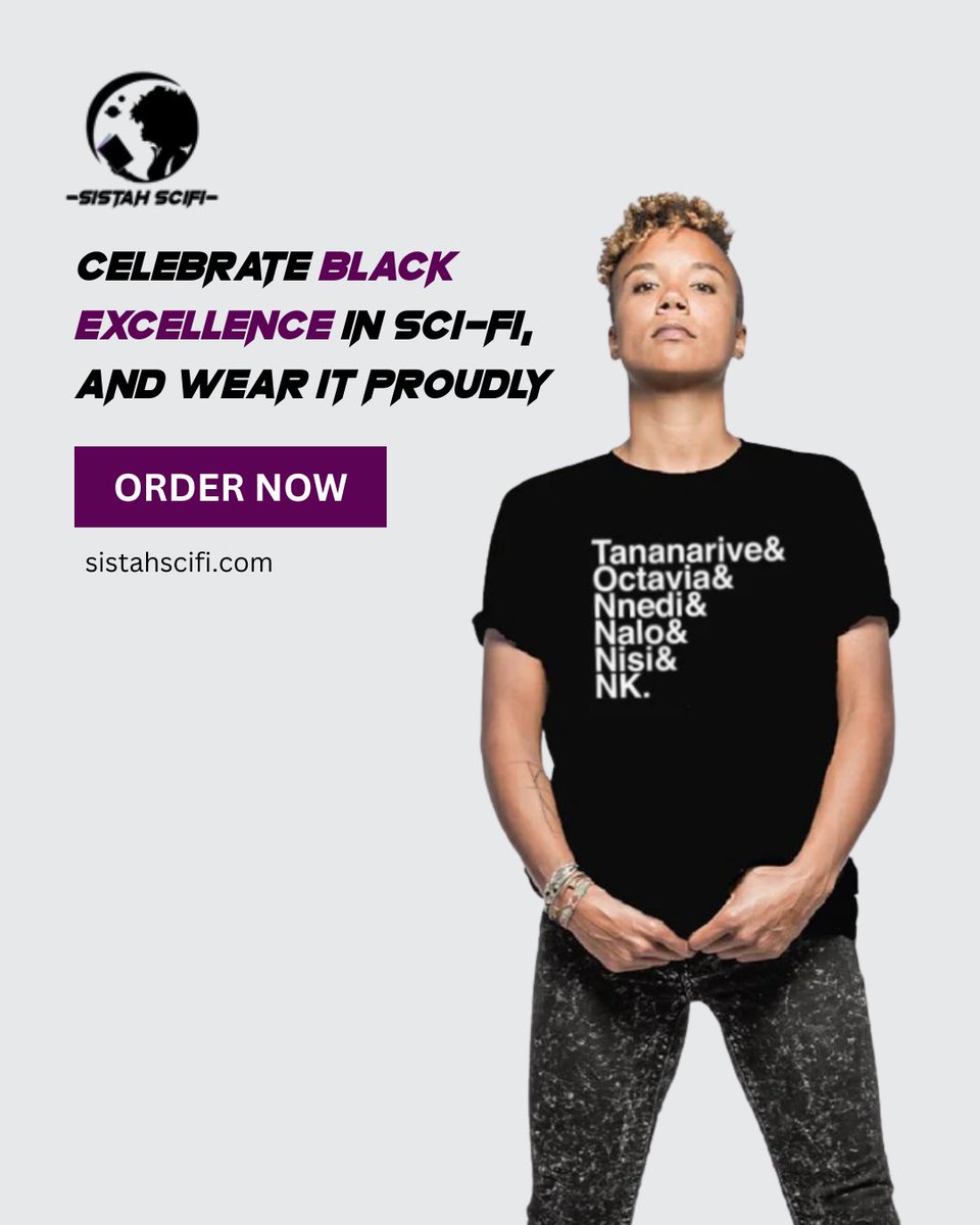 🖤🚀 Celebrate Black Excellence in Sci-Fi — and Wear It Proudly 🚀🖤

✨ Order your Black Authors List Shirt today and wear your bookshelf on your sleeve.

#sistahscifi #BlackSciFi #BlackAuthorsMatter