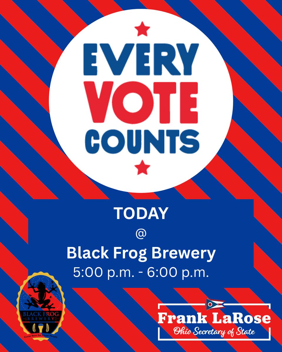 Join us tonight at Black Frog Brewery in Cleveland as we Raise a Glass to Democracy! The Raise a Glass campaign partners with breweries, wineries, and distilleries throughout Ohio to encourage voter registration and poll worker recruitment!