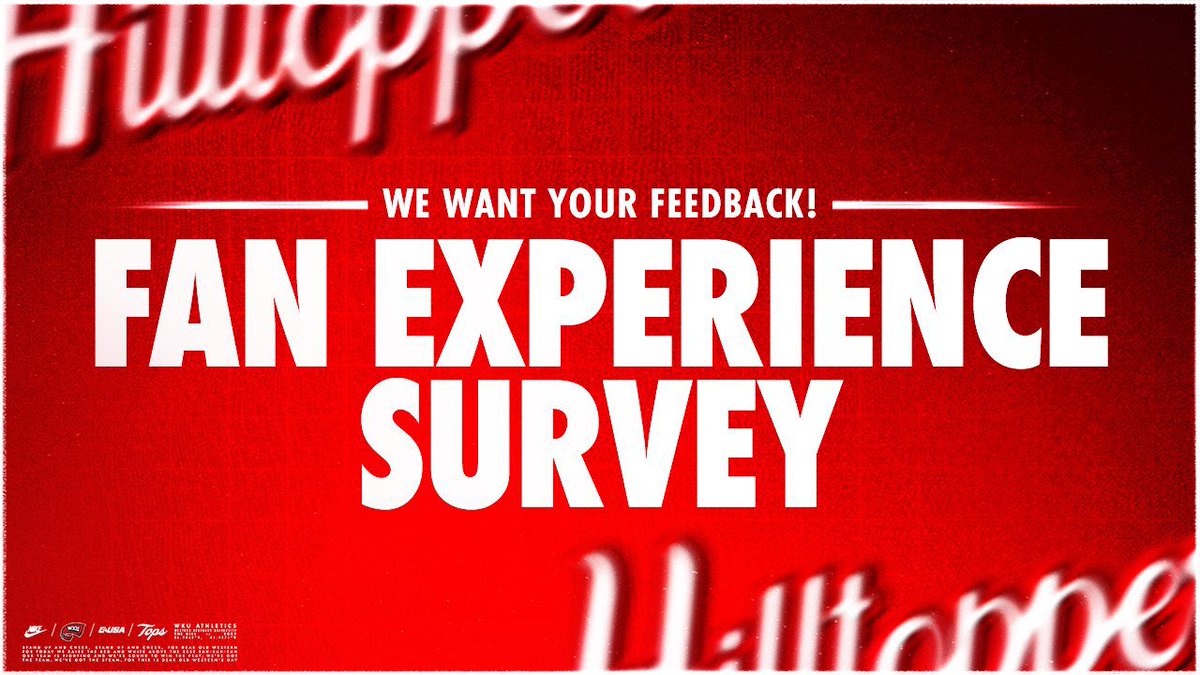 WKU Sports (@wkusports) on Twitter photo Hilltopper Nation - we value your support ๐ผ๐๐ฟ your feedback, so let us know how we can improveโผ๏ธ
Fans who complete the survey at the link below will be entered to win ๐ free <a href="/WKUVolleyball/">WKU Volleyball</a> tickets to any game this season ๐๐๏ธ
#GoTops | ๐ฒ bit.ly/WKUFanSurvey Hilltopper Nation - we value your support ๐ผ๐๐ฟ your feedback, so let us know how we can improveโผ๏ธ
Fans who complete the survey at the link below will be entered to win ๐ free <a href="/WKUVolleyball/">WKU Volleyball</a> tickets to any game this season ๐๐๏ธ
#GoTops | ๐ฒ bit.ly/WKUFanSurvey