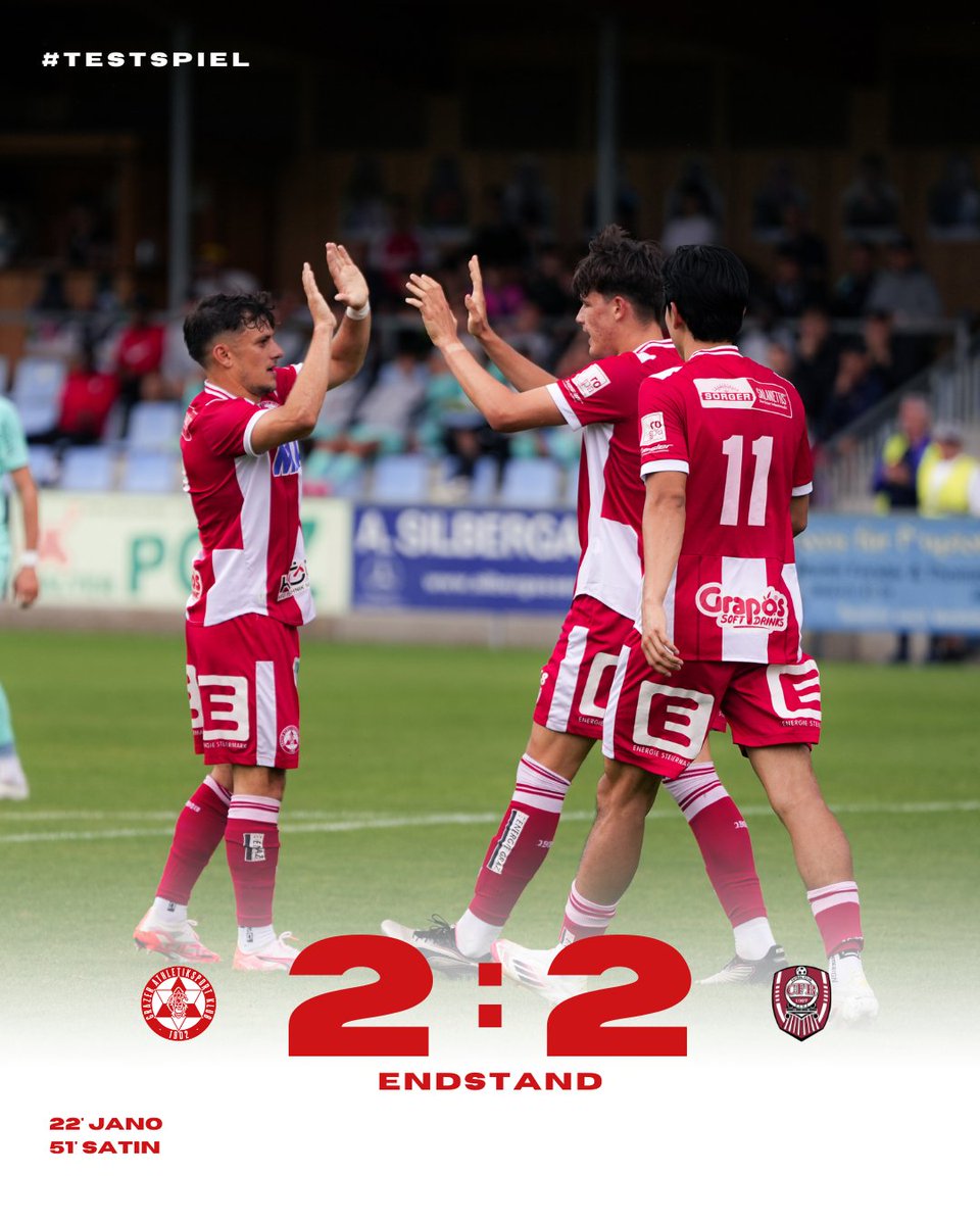 Ein Testspiel auf Augenhöhe endet mit einem Unentschieden. 🤝🏼
__________
⏱️ FT‘ | #GAKCFR 2:2 #grazerak
