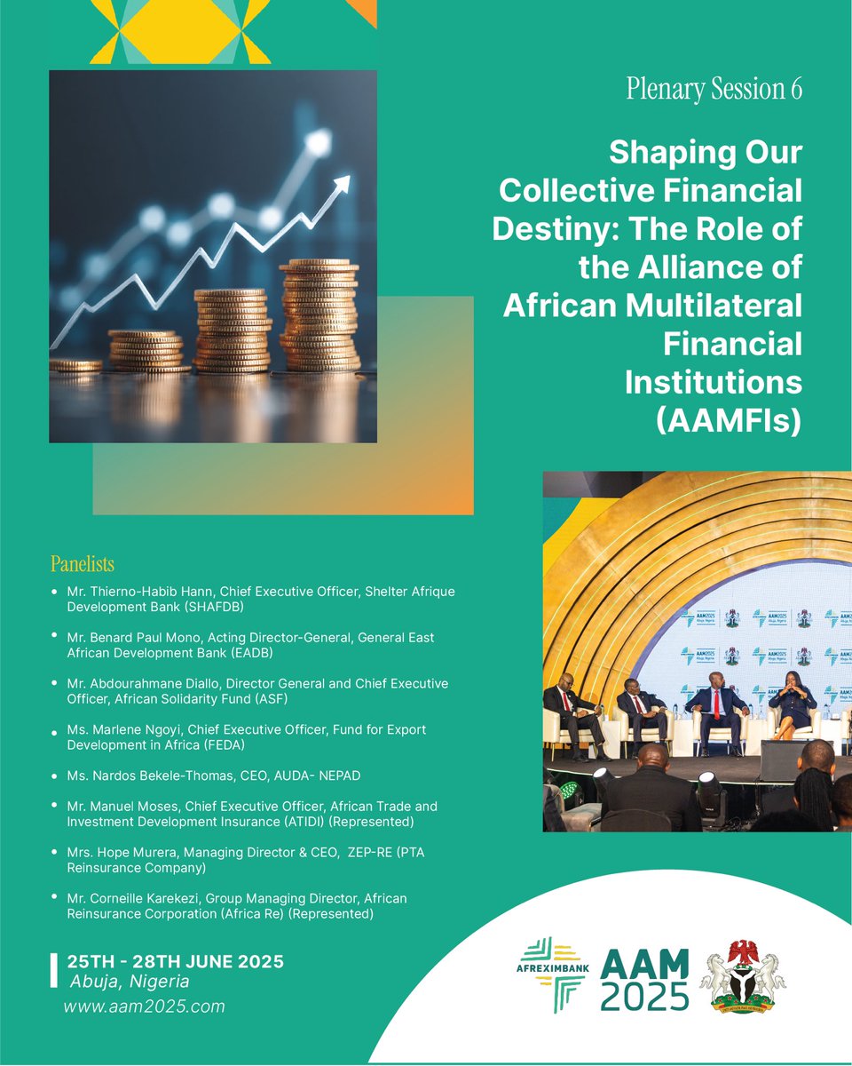 NigeriaGov's tweet photo. Plenary Session 6 at #AAM2025 explored:
“Shaping Our Collective Financial Destiny”

Panelists from top African financial institutions discussed how multilateral collaboration is key to the continent’s growth and resilience.

#Afreximbank #GlobalAfrica #AAMFIs #AfricanFinance #BuildingTheFuture