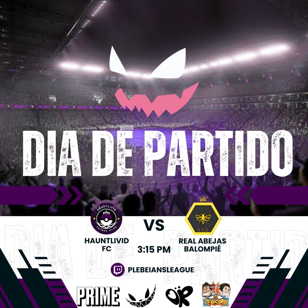HauntLivid FC (@hauntlivid_fc) on Twitter photo DIA DE PARTIDOOO 🟣⚽️
Enfrentarnos al vigente campeón it’s a bad idea right?
Tercera jornada de la Plebeians League, nos toca frente al campeón <a href="/AbejasRealB/">Real Abejas Balompié 🇲🇽</a> pero nosotros iremos con todo por la victoria.
Los partidos en Twitch👇
twitch.tv/plebeiansleague
#AsALivieImLivid DIA DE PARTIDOOO 🟣⚽️
Enfrentarnos al vigente campeón it’s a bad idea right?
Tercera jornada de la Plebeians League, nos toca frente al campeón <a href="/AbejasRealB/">Real Abejas Balompié 🇲🇽</a> pero nosotros iremos con todo por la victoria.
Los partidos en Twitch👇
twitch.tv/plebeiansleague
#AsALivieImLivid