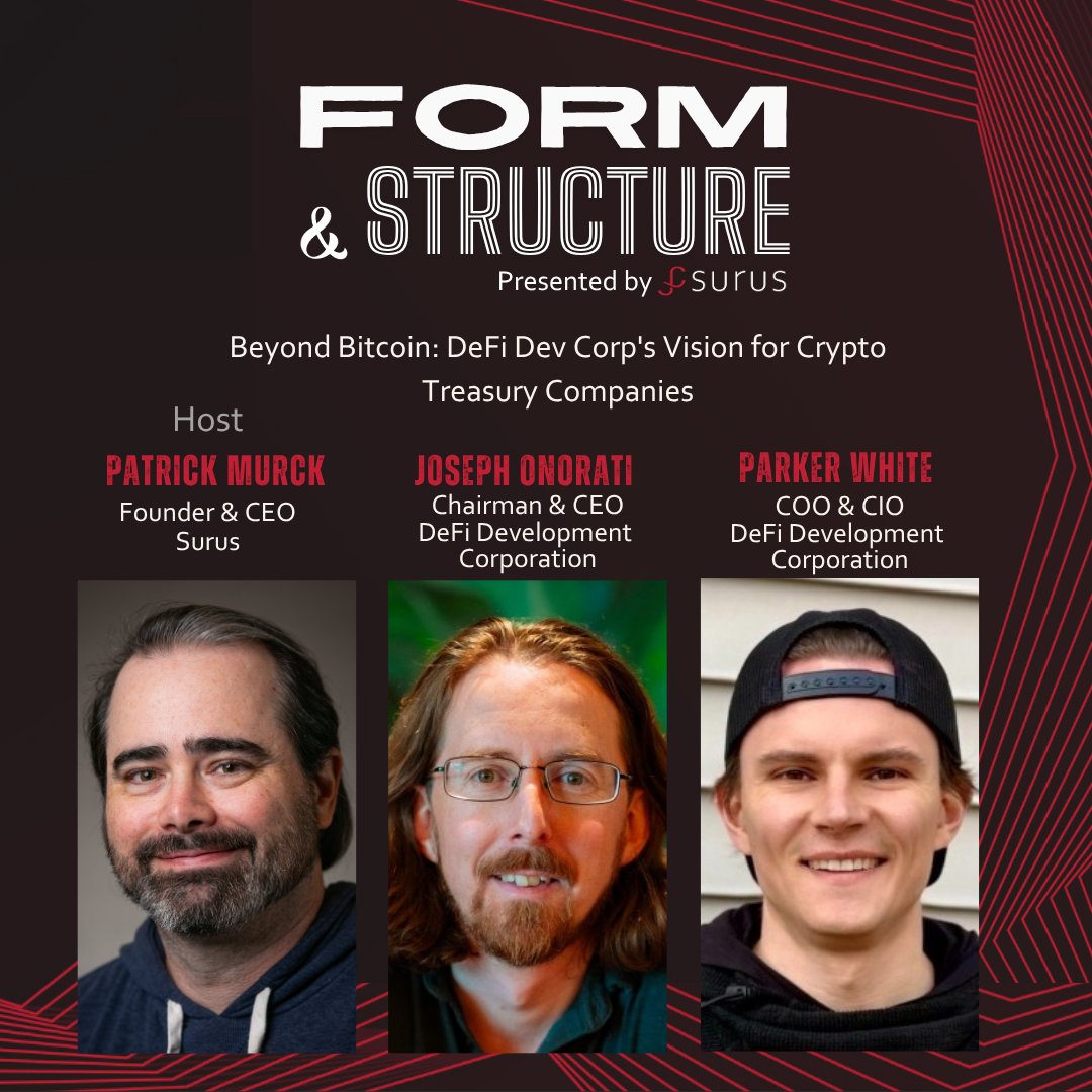 Surus_io's tweet image. "The winners will be determined not in this bull market, but in the next bear market."
In our latest episode, @virtuallylaw hosts @DefiDevCorp founders Joseph (@0xinliberty) & @TheOtherParker_ who explain their vision for building the first publicly-traded Solana Treasury…