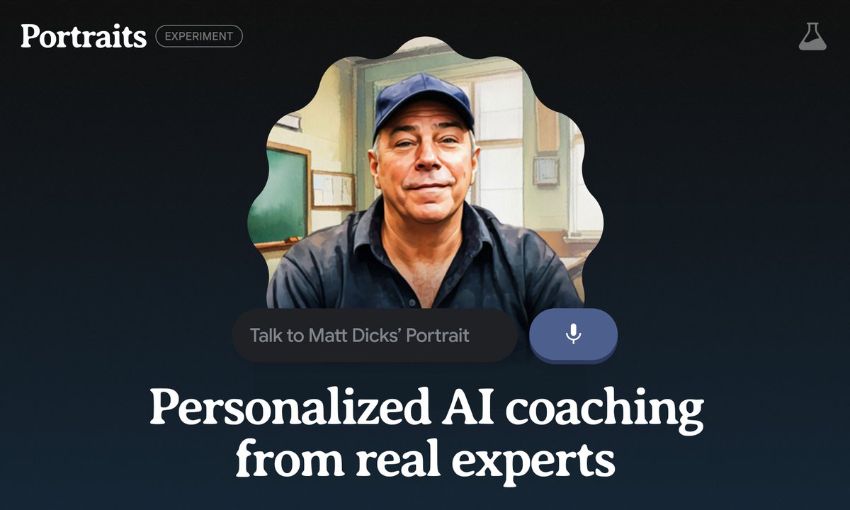 GoogleLabs's tweet image. Today we are excited to introduce our next Portrait: @MatthewDicks! A teacher, storyteller, and the best-selling author of Storyworthy, Matt can help you use the power of storytelling to achieve your personal and professional goals.
Try it today: labs.google/portraits